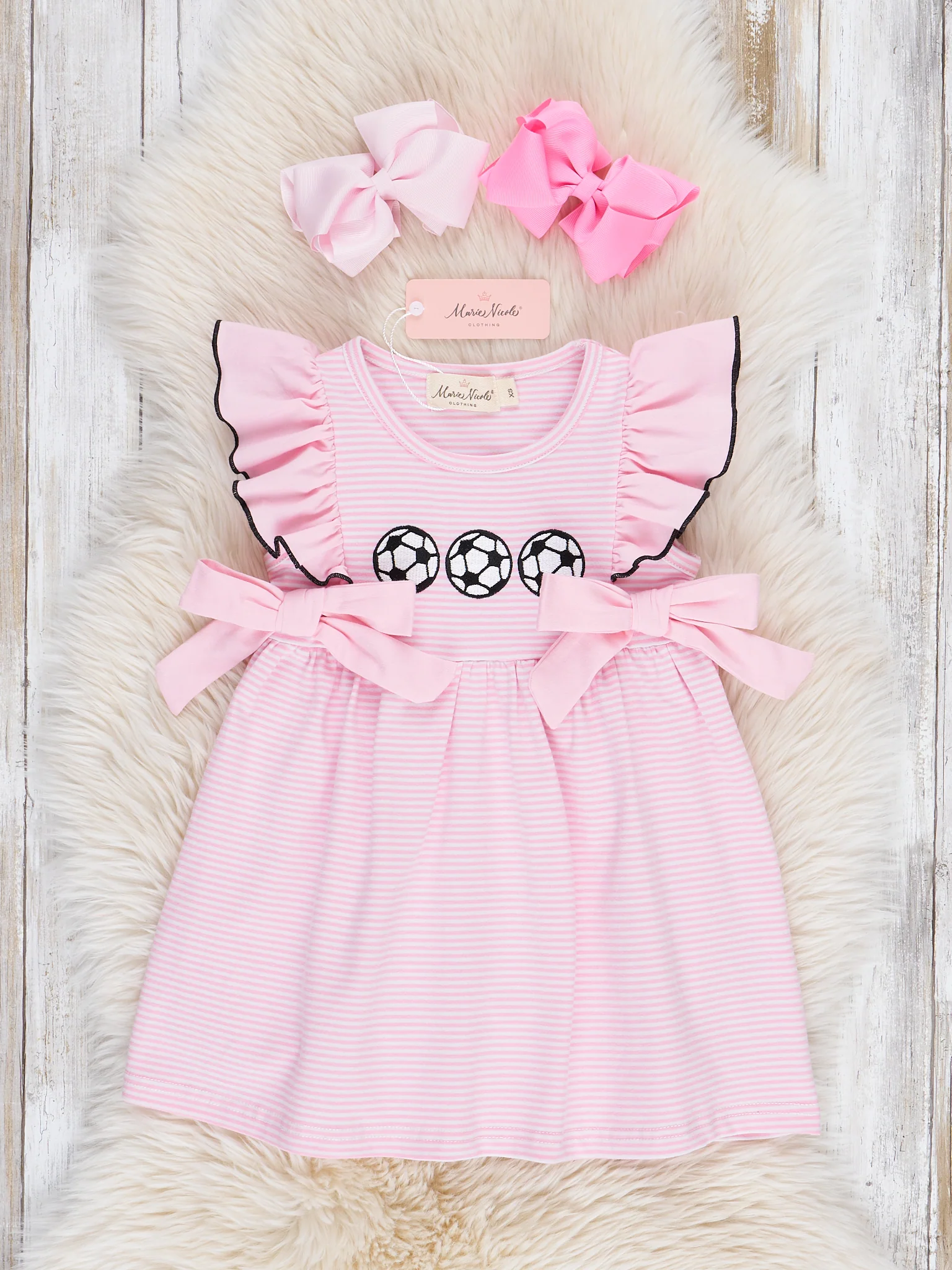 Striped Soccer Time Embroidered Ruffle Dress - Image 2