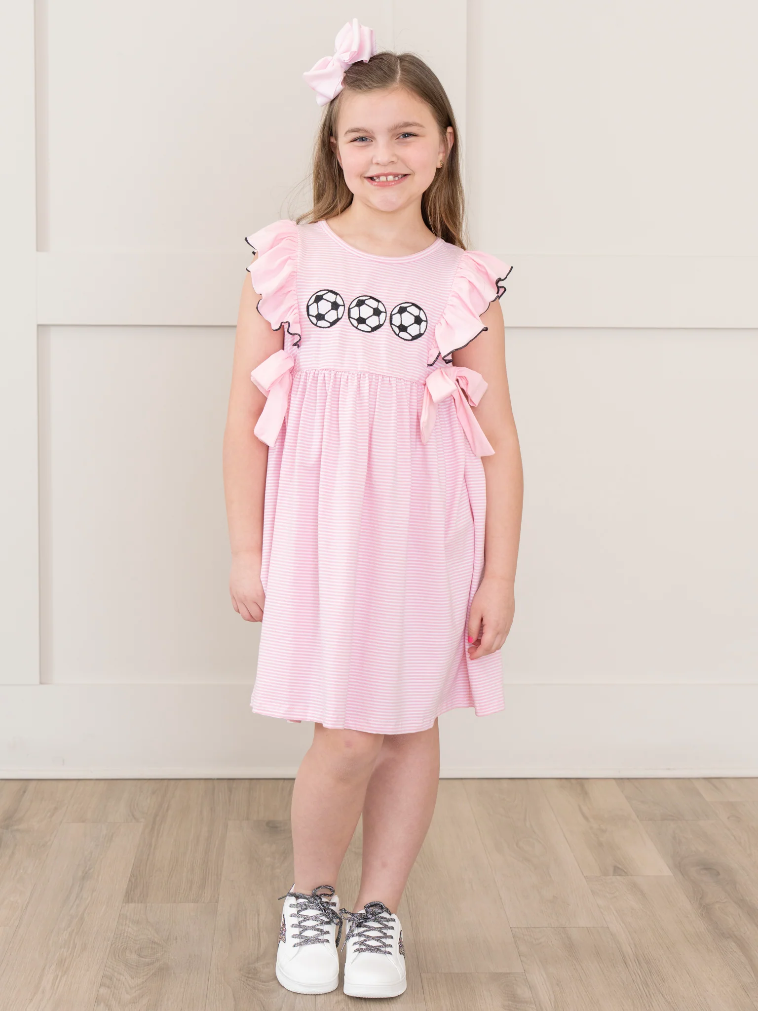 Striped Soccer Time Embroidered Ruffle Dress - Image 4