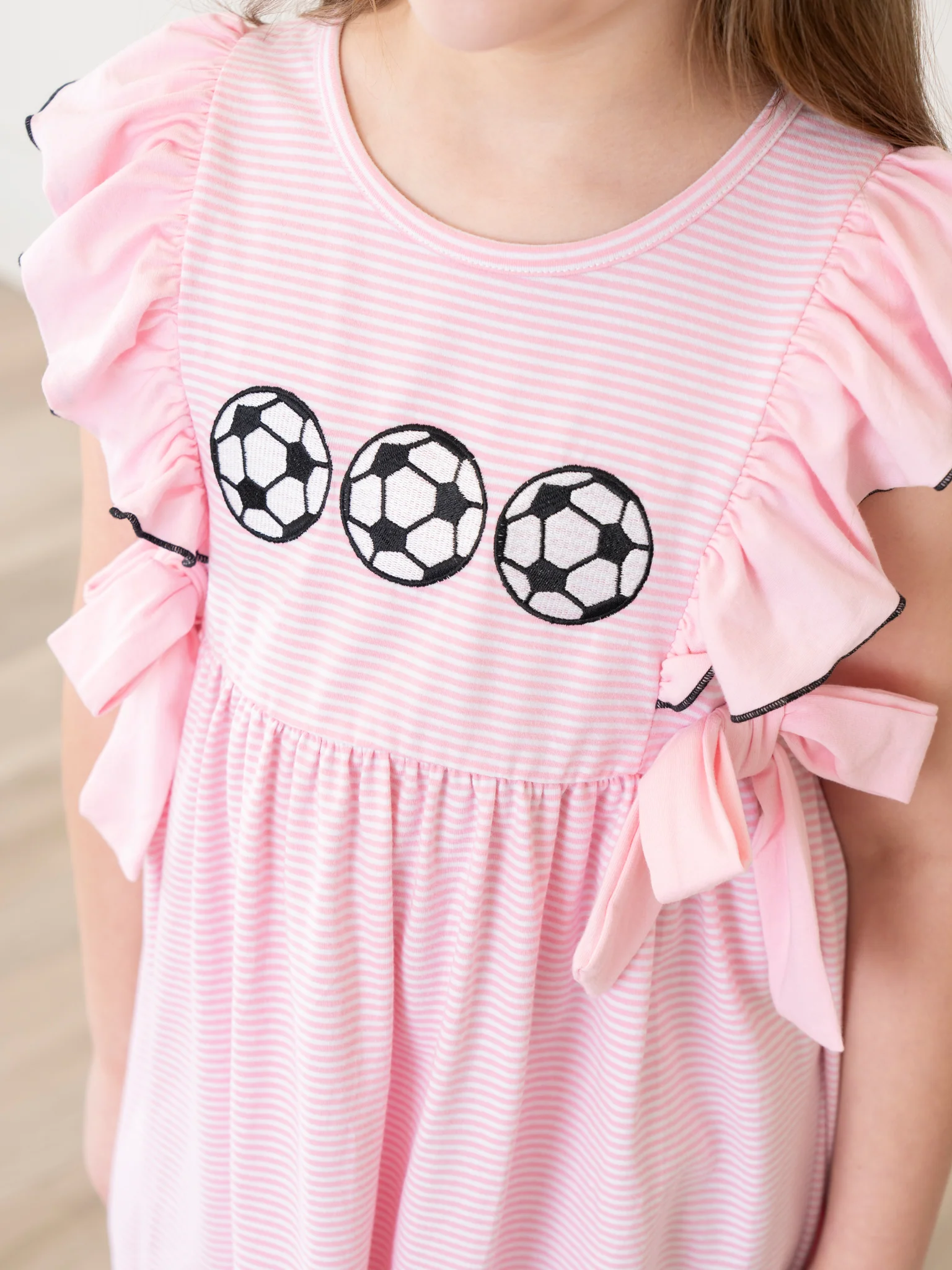Striped Soccer Time Embroidered Ruffle Dress - Image 5