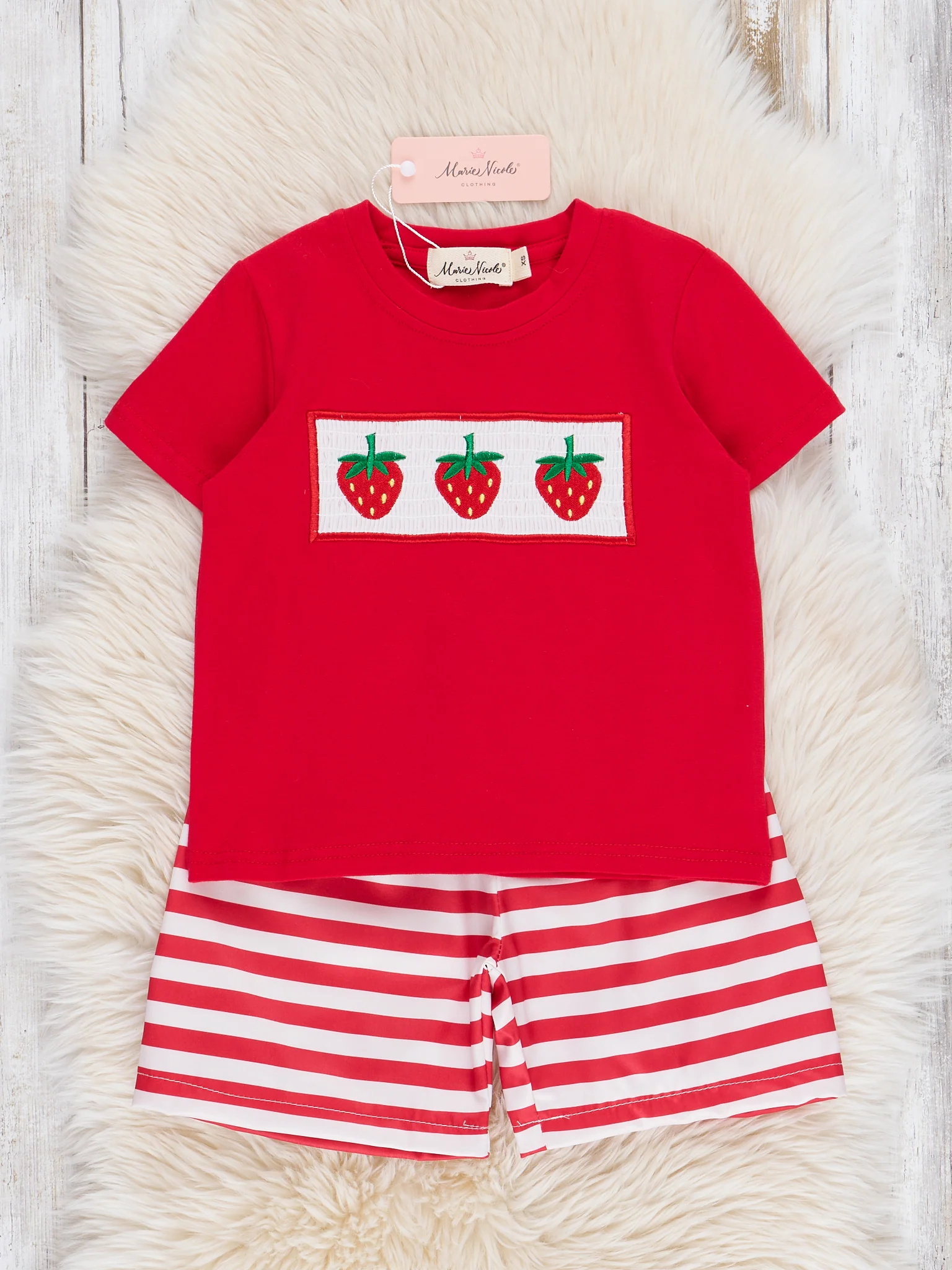 Striped Strawberry Smocked Outfit