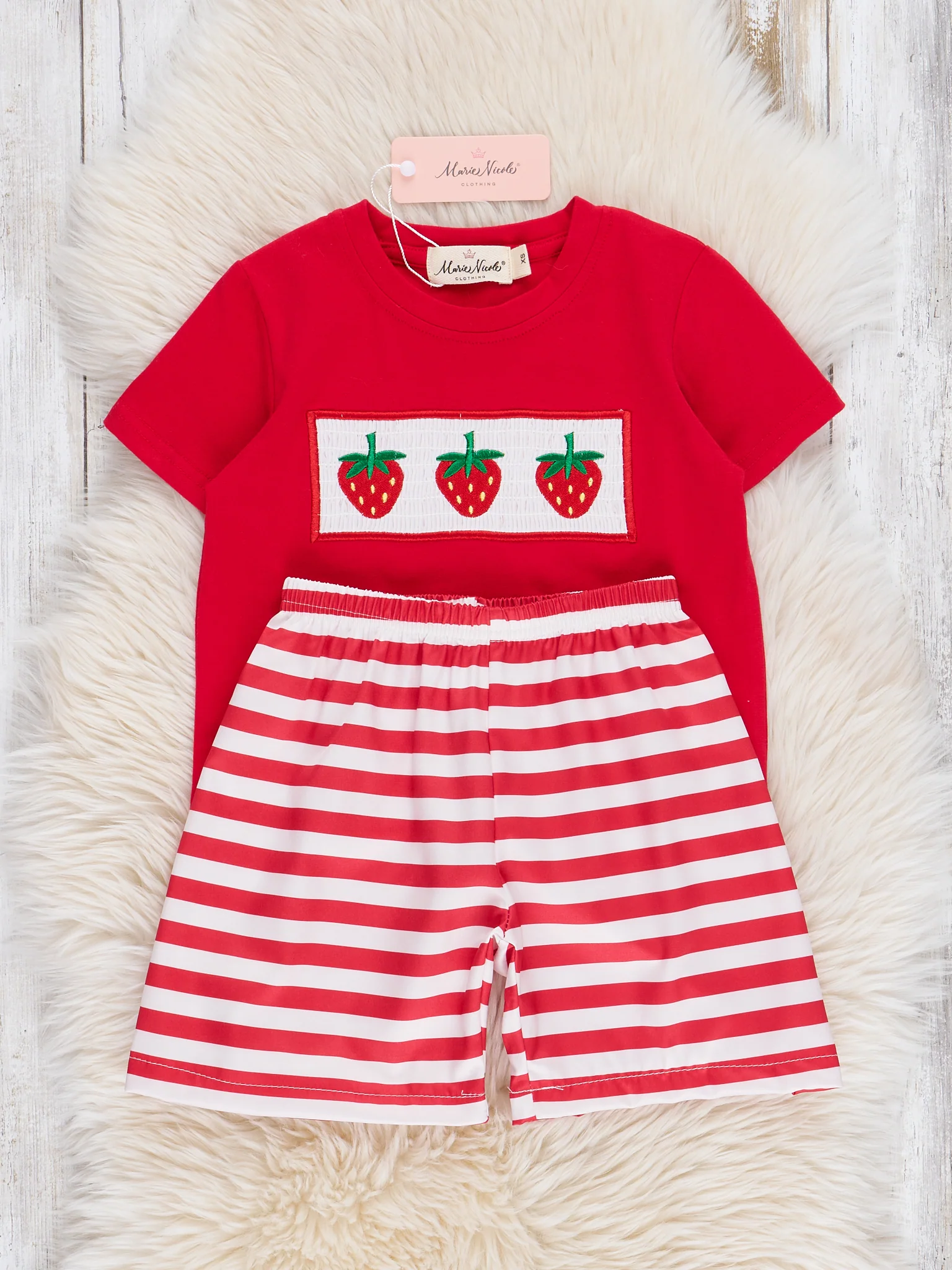 Striped Strawberry Smocked Outfit - Image 2
