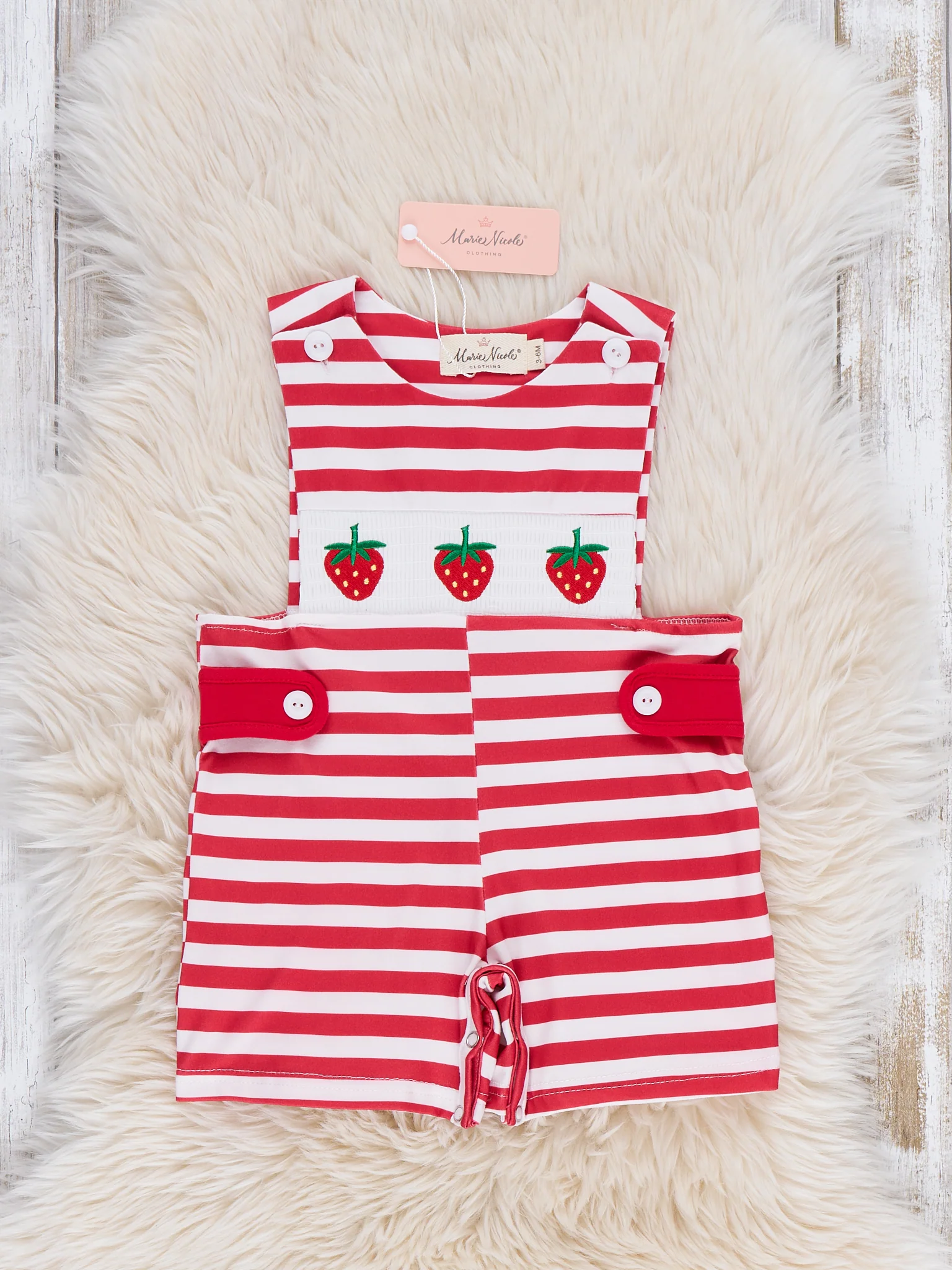 Striped Strawberry Trio Smocked Johnny