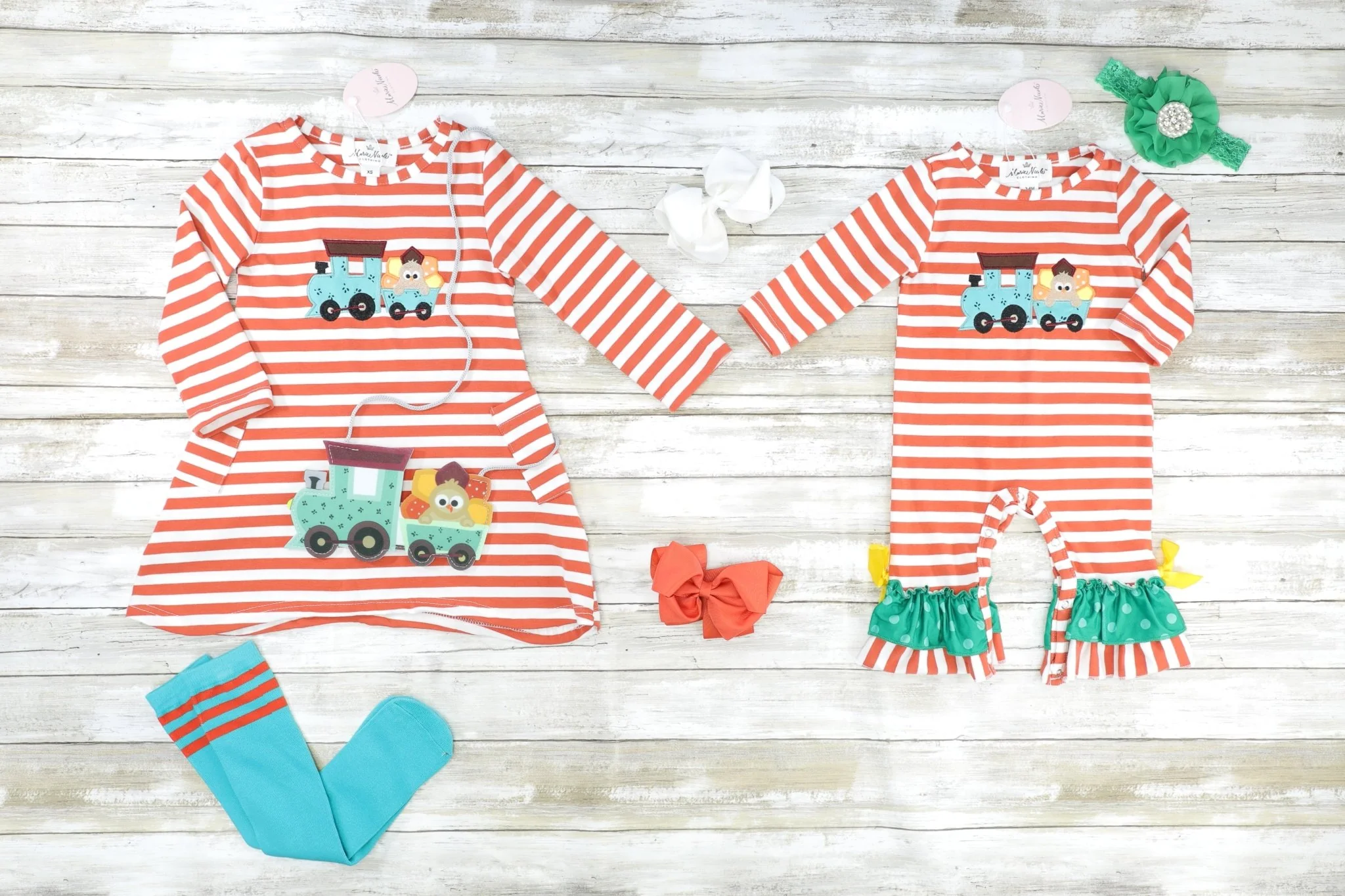 Striped Teal Turkey Train Dress - Image 3