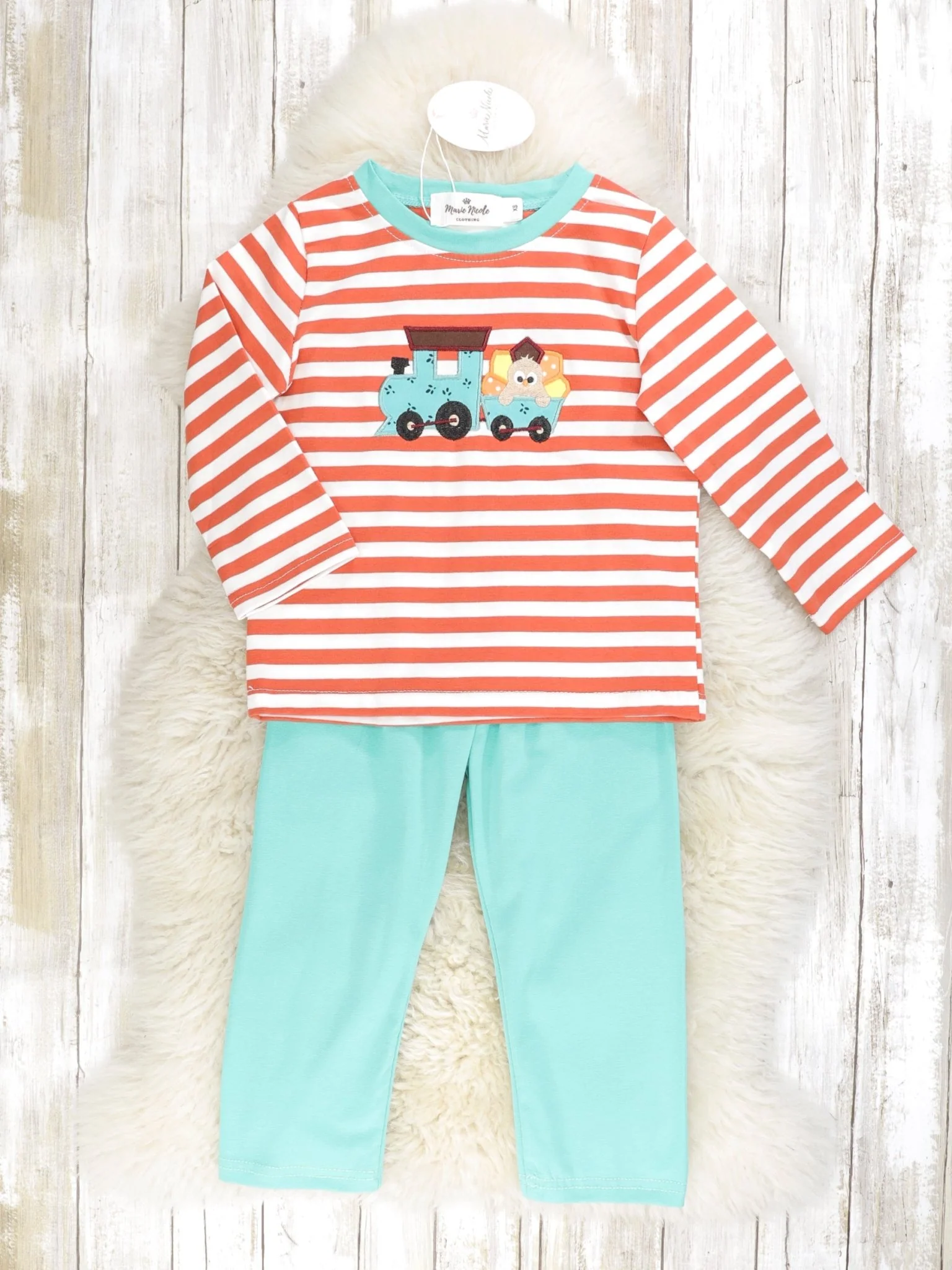 Striped Teal Turkey Train Outfit