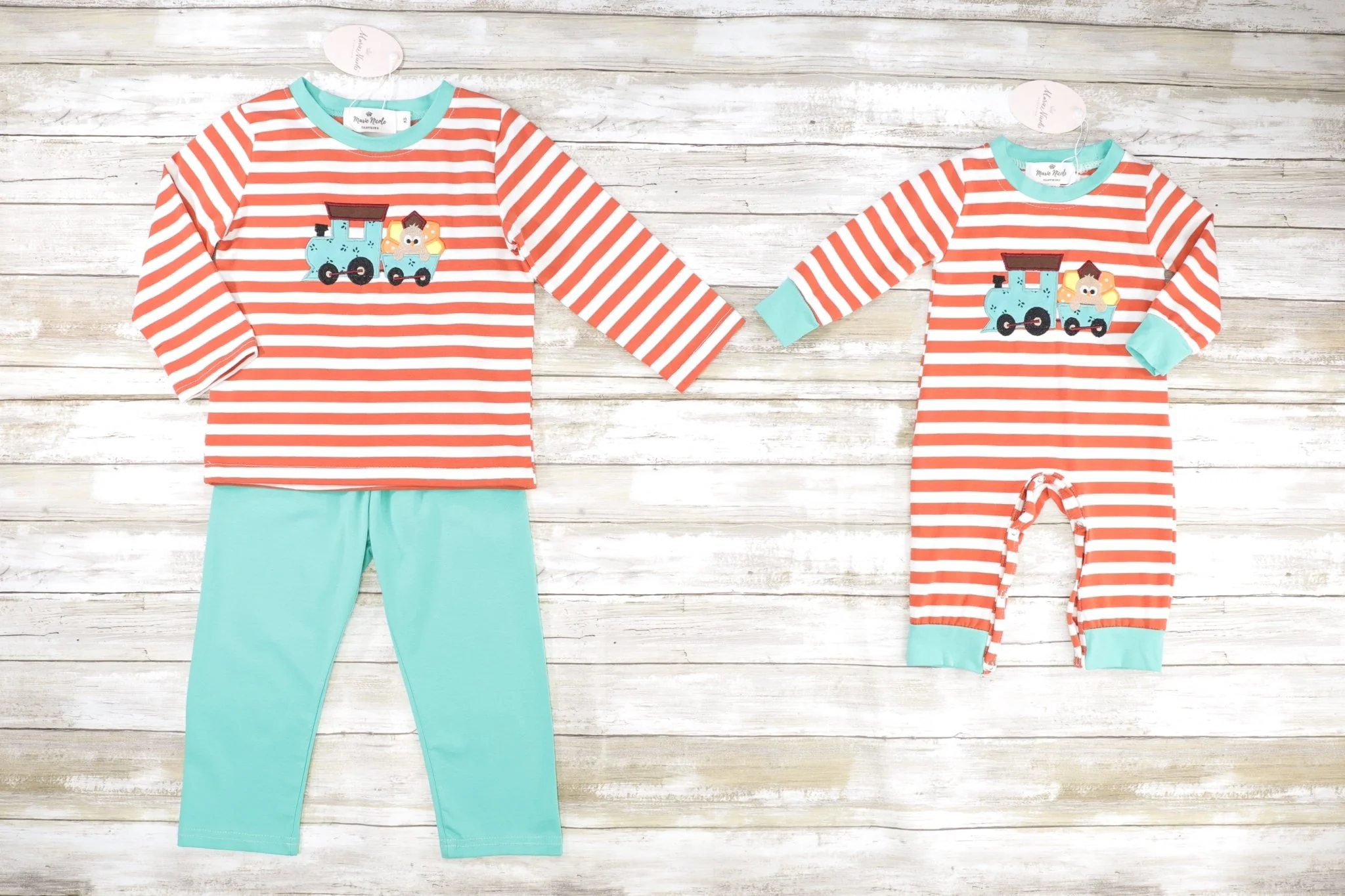 Striped Teal Turkey Train Outfit - Image 2