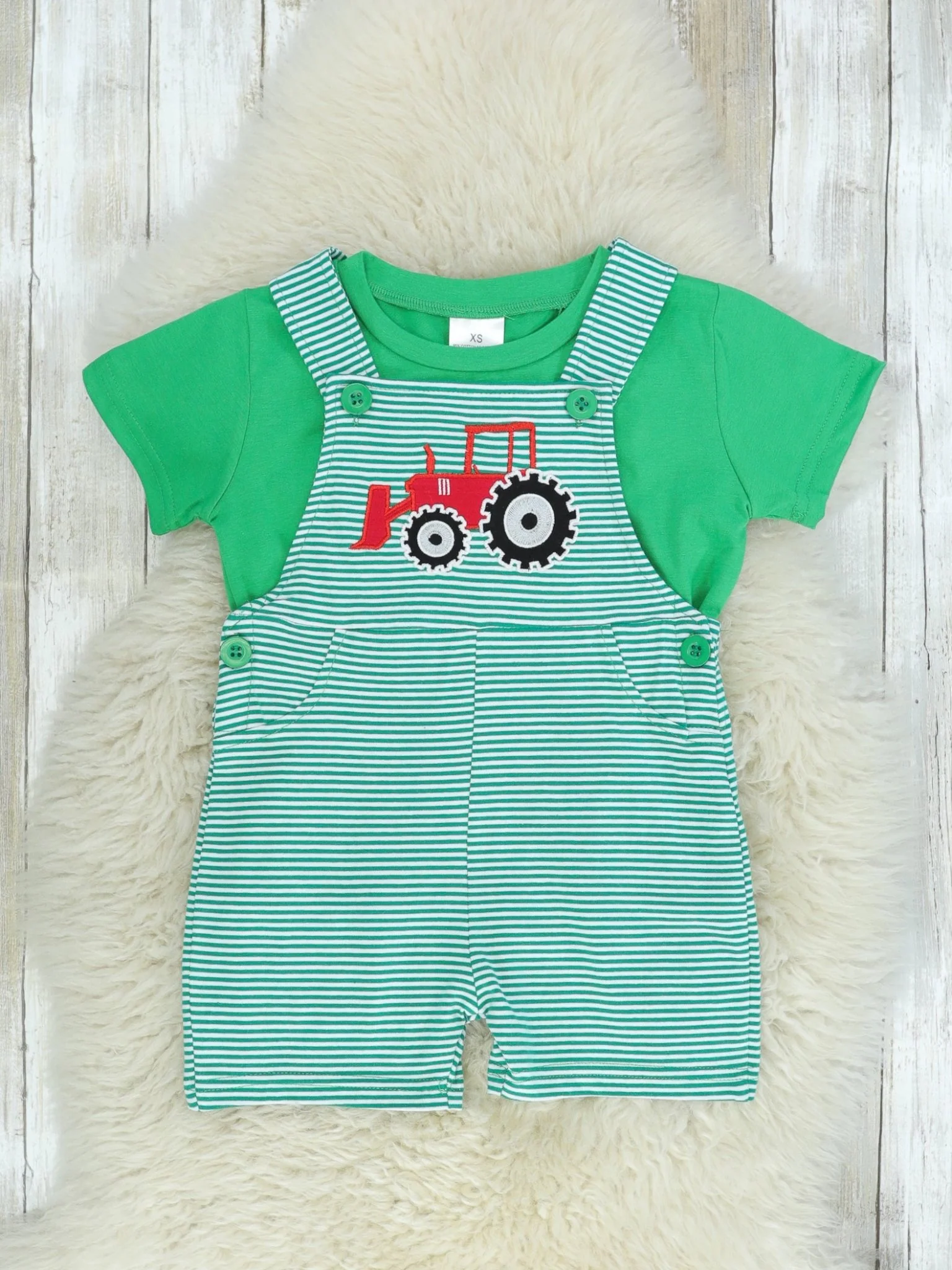 Striped Tractor Overall Set