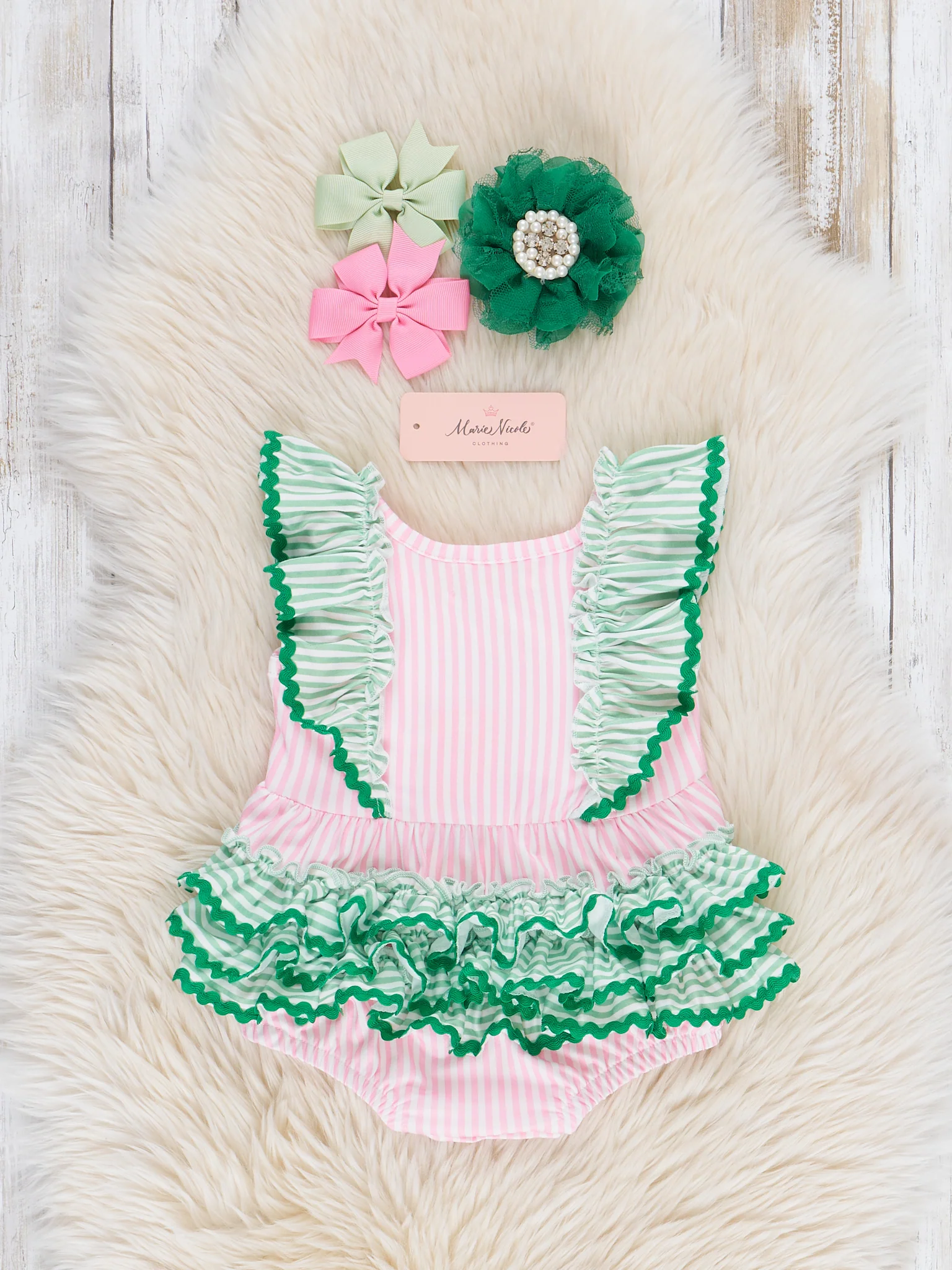Striped Watermelon Pop Ruffle Bubble Romper - Image 2