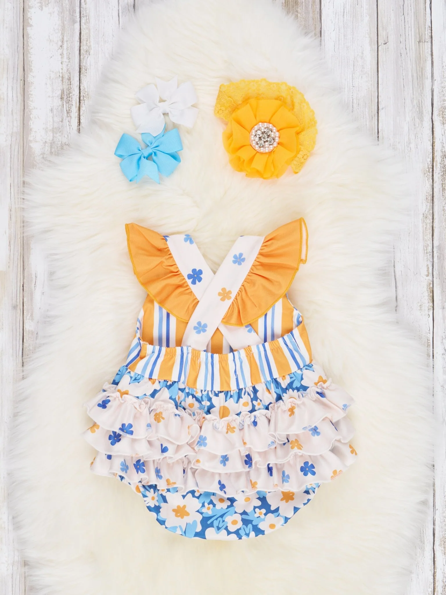 Stripes & Daisies Ruffle Bubble Romper - Image 2