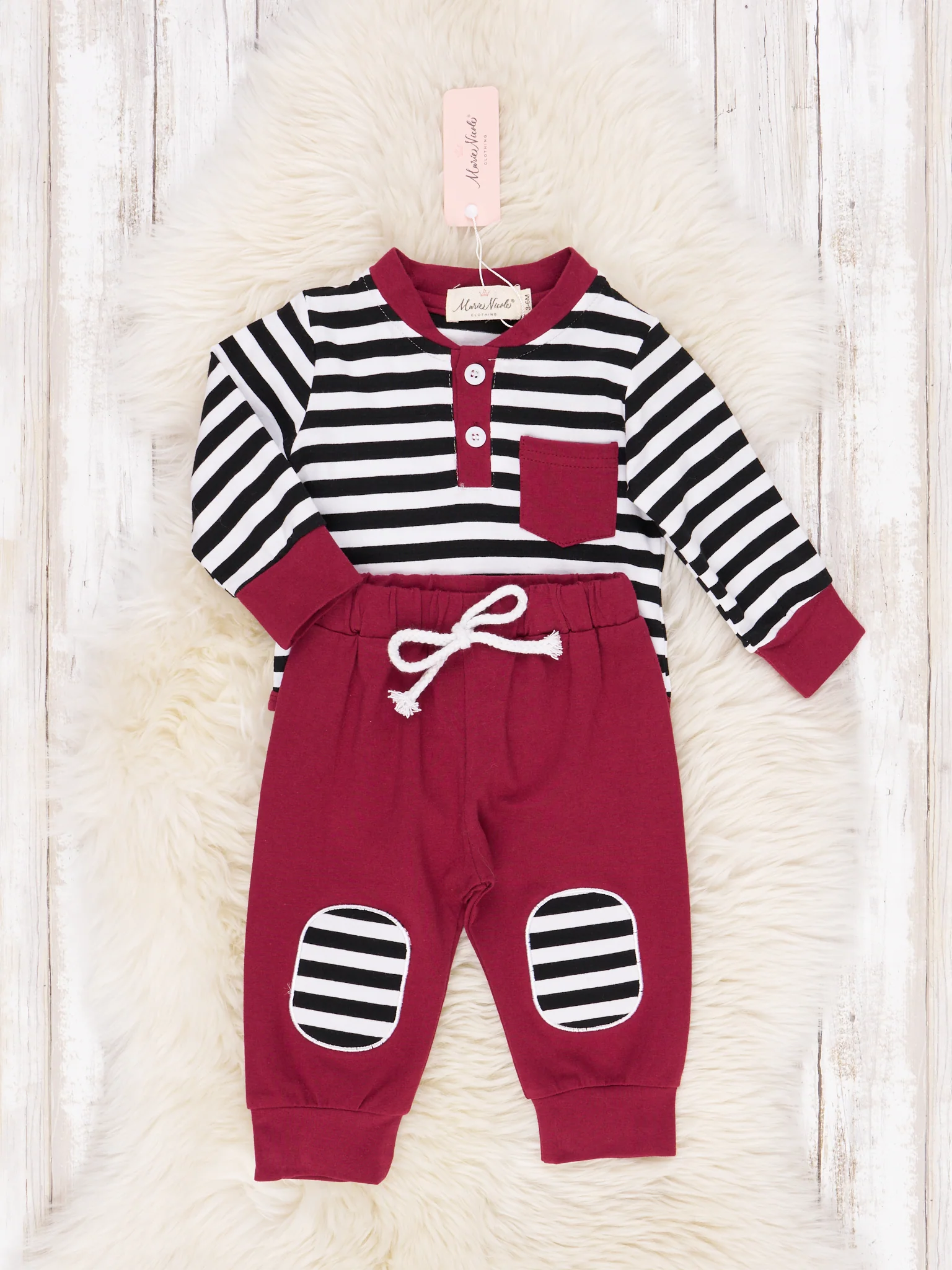 Stripes and Solids Pocket Henley Romper Outfit - Image 2