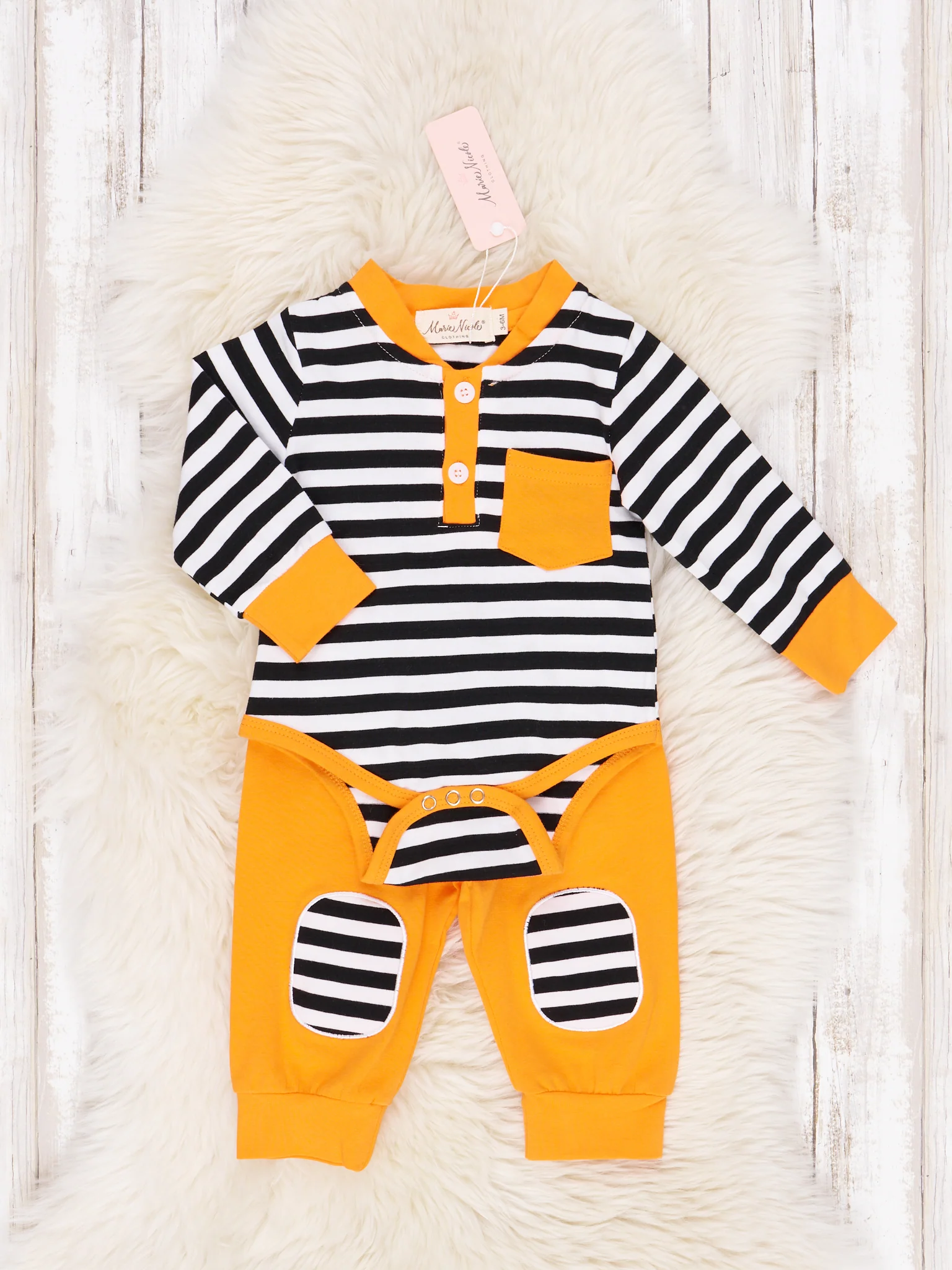 Stripes and Solids Pocket Henley Romper Outfit - Image 3