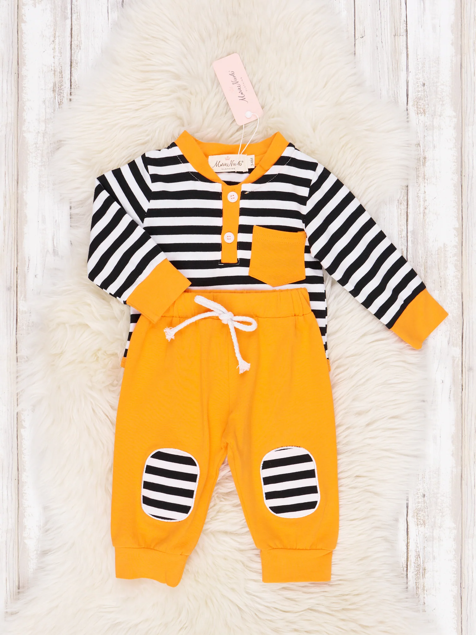 Stripes and Solids Pocket Henley Romper Outfit - Image 4