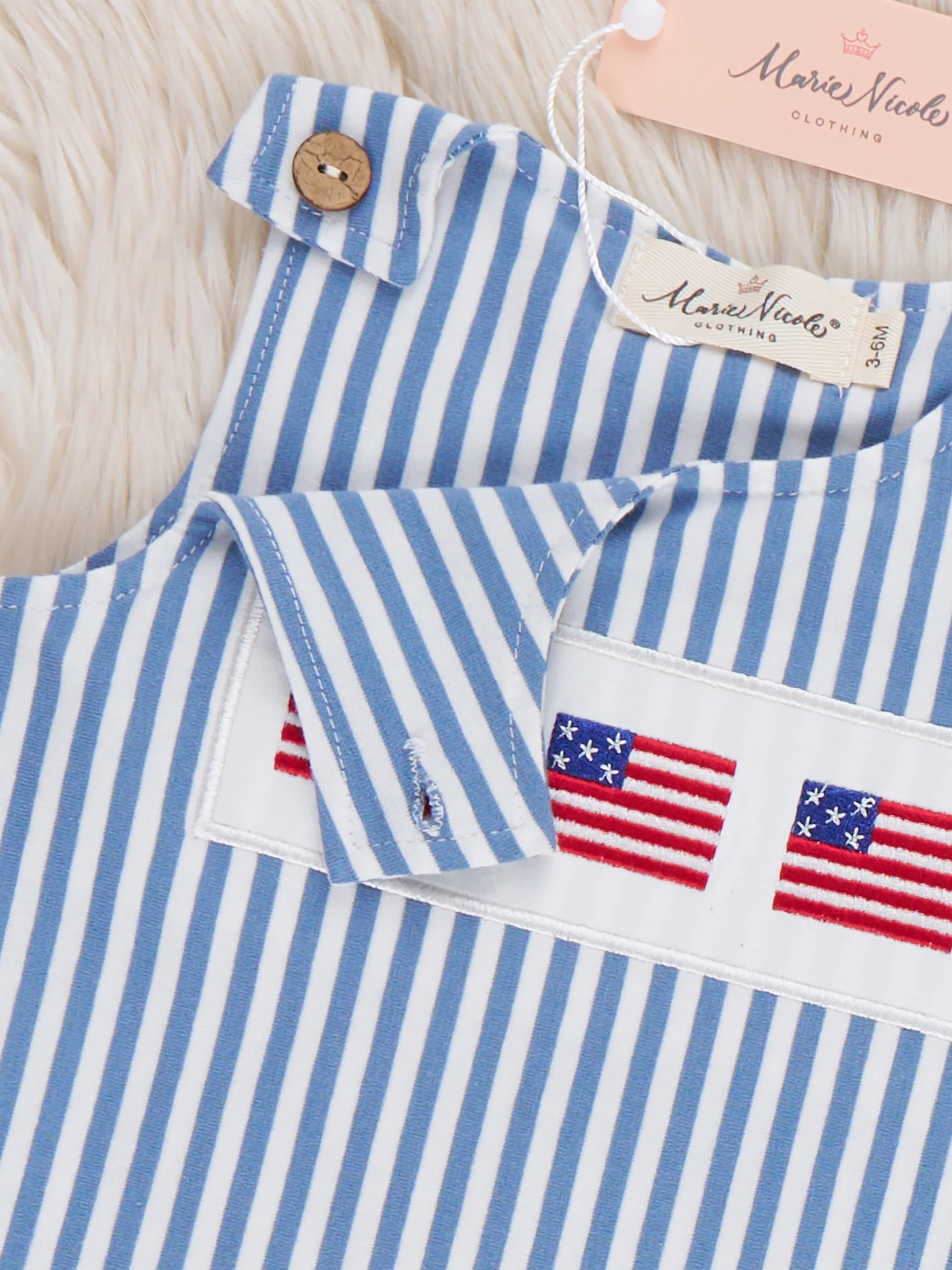 Stripes of Freedom Embroidered Cotton Romper - Image 3