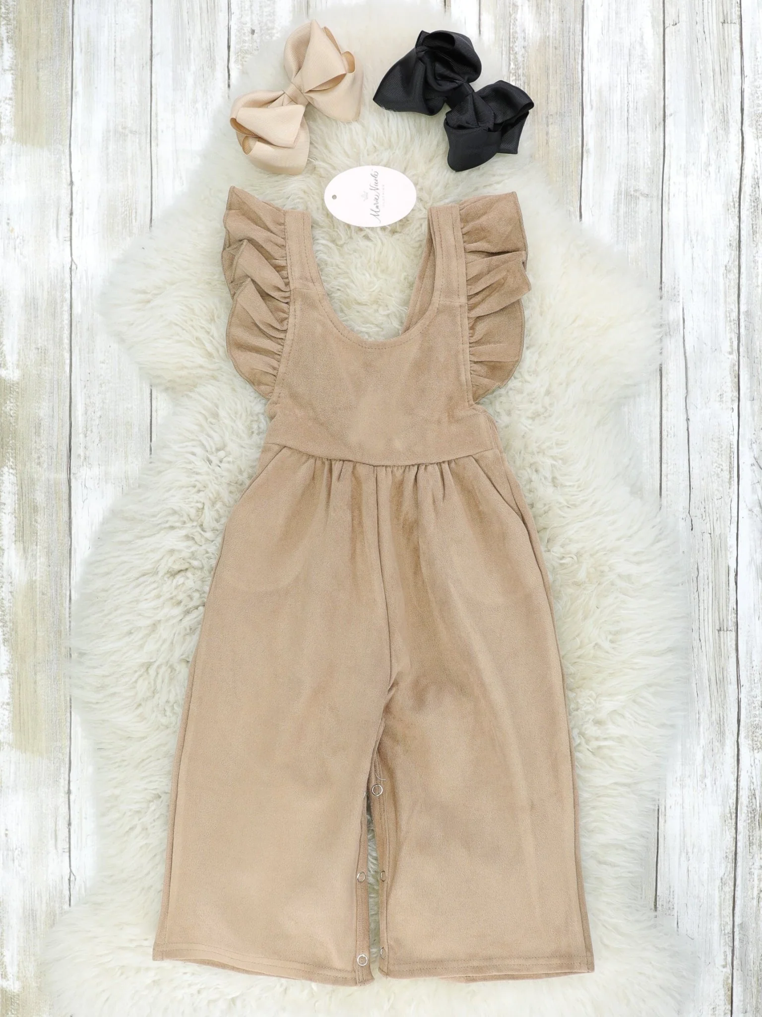 Suede Ruffle Cross Back Button Romper - Multiple Colors - Image 11