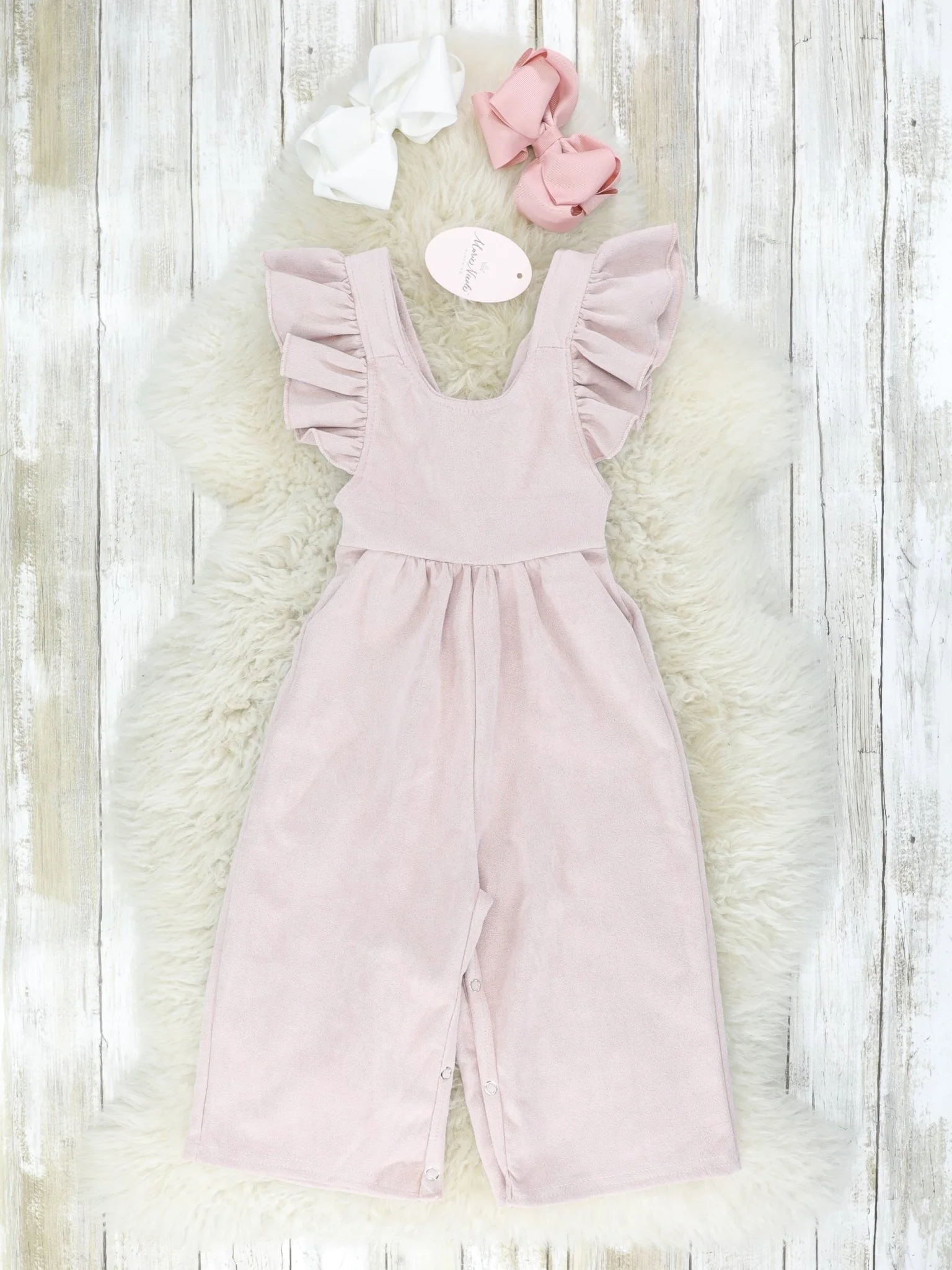 Suede Ruffle Cross Back Button Romper - Multiple Colors - Image 12