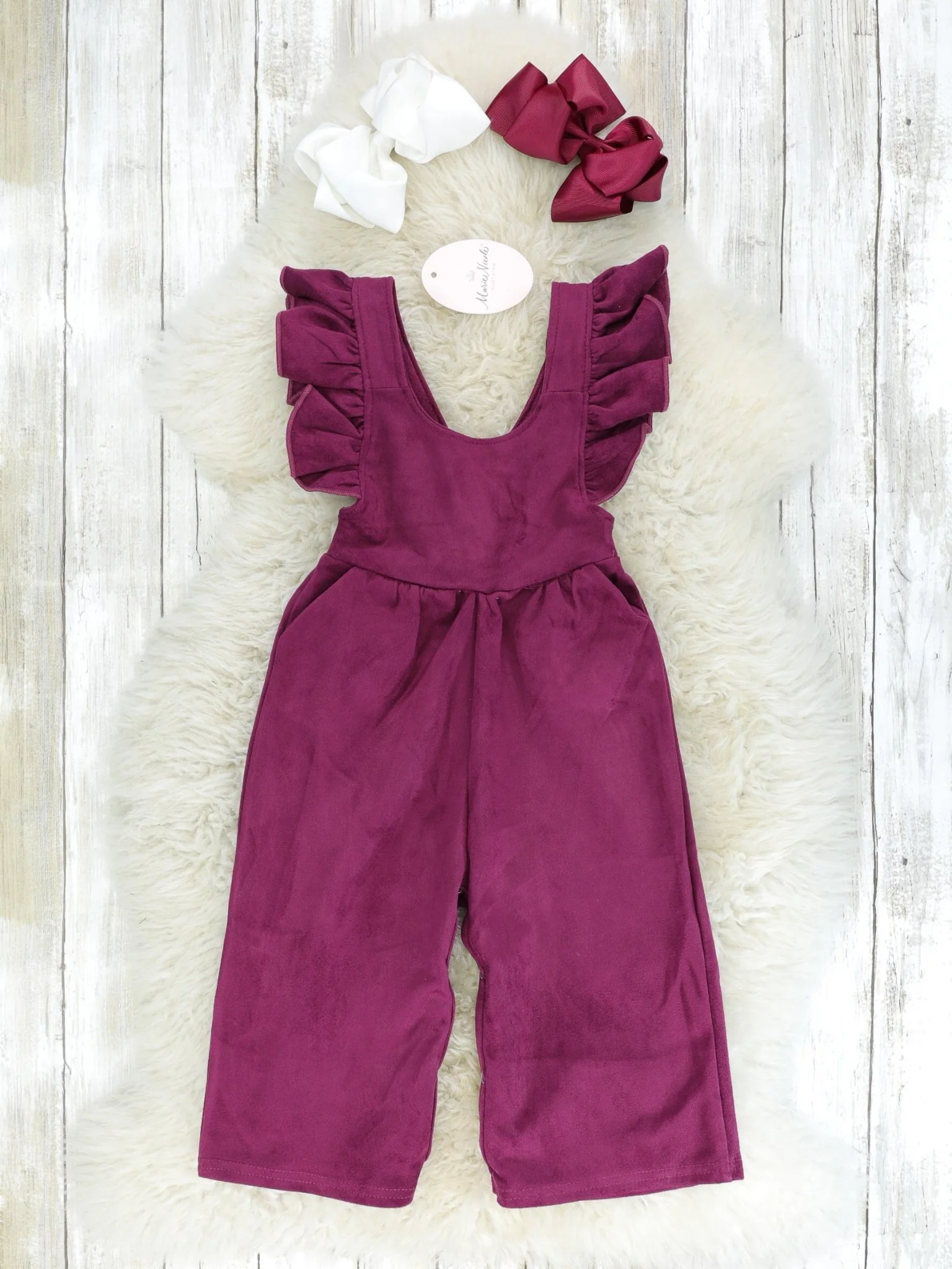 Suede Ruffle Cross Back Button Romper - Multiple Colors - Image 13