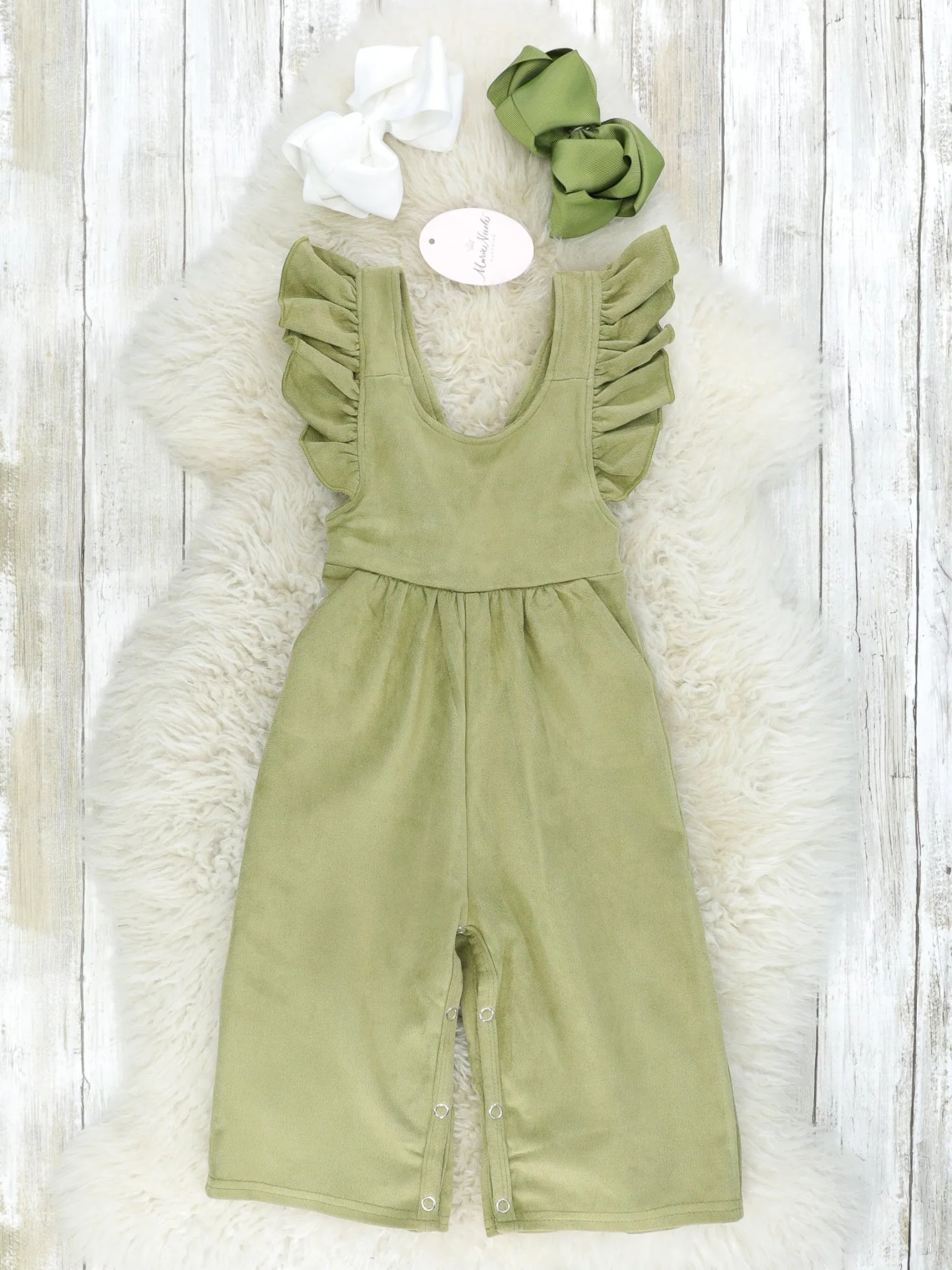 Suede Ruffle Cross Back Button Romper - Multiple Colors - Image 15