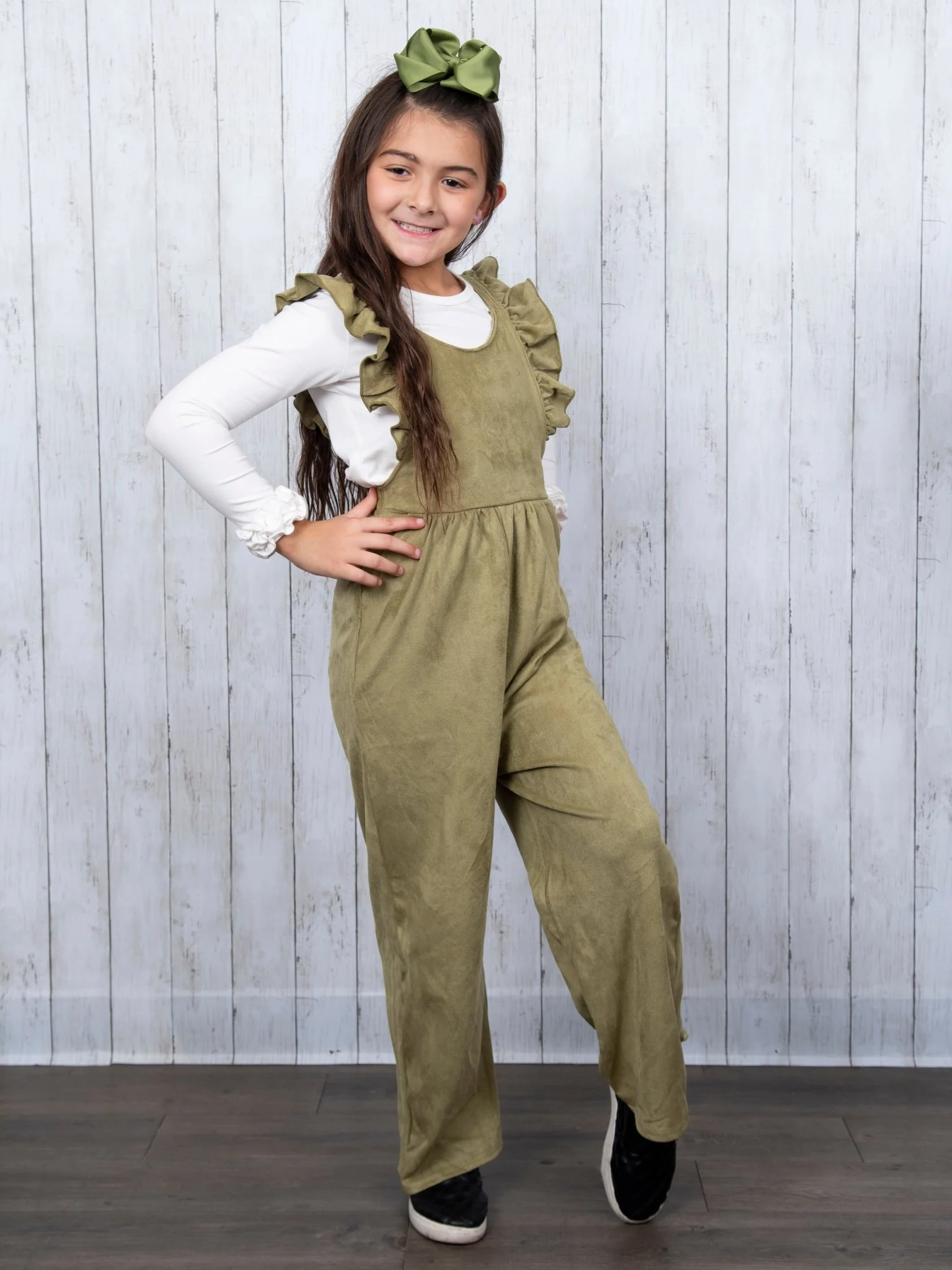 Suede Ruffle Cross Back Button Romper - Multiple Colors - Image 4
