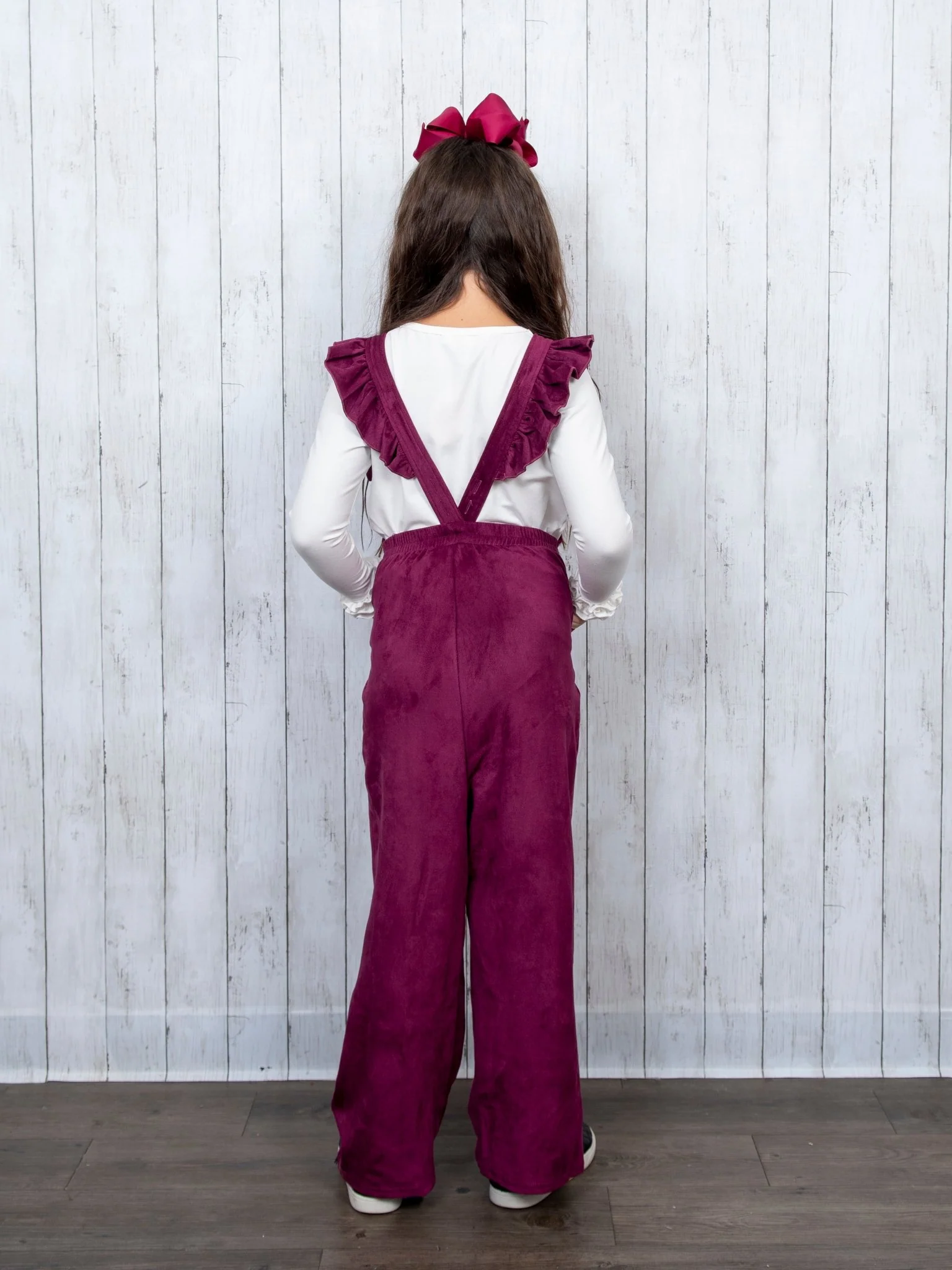 Suede Ruffle Cross Back Button Romper - Multiple Colors - Image 6