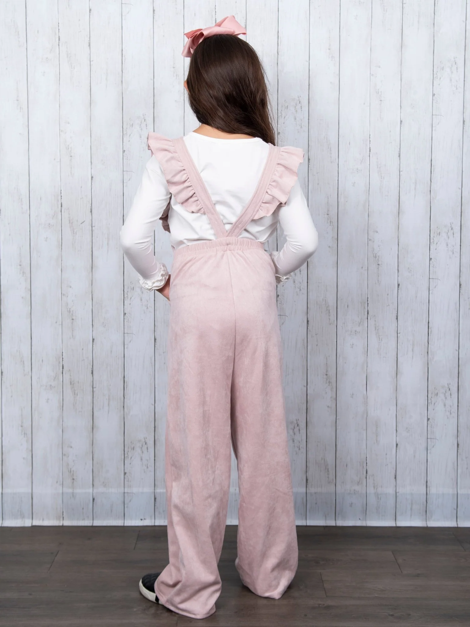 Suede Ruffle Cross Back Button Romper - Multiple Colors - Image 7