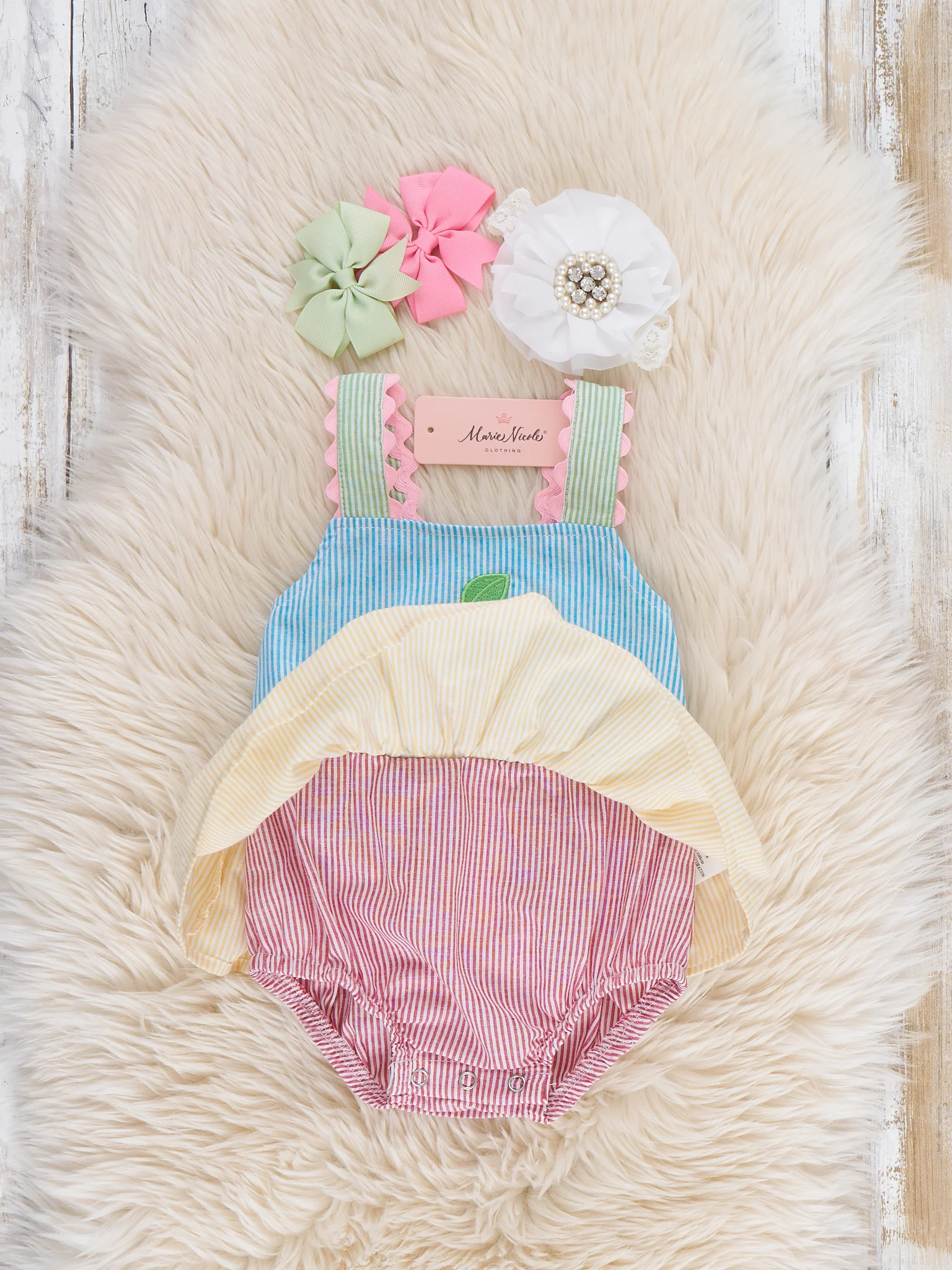Summer Cherry Fun Embroidered 100% Cotton Ruffle Bubble Romper - Image 3