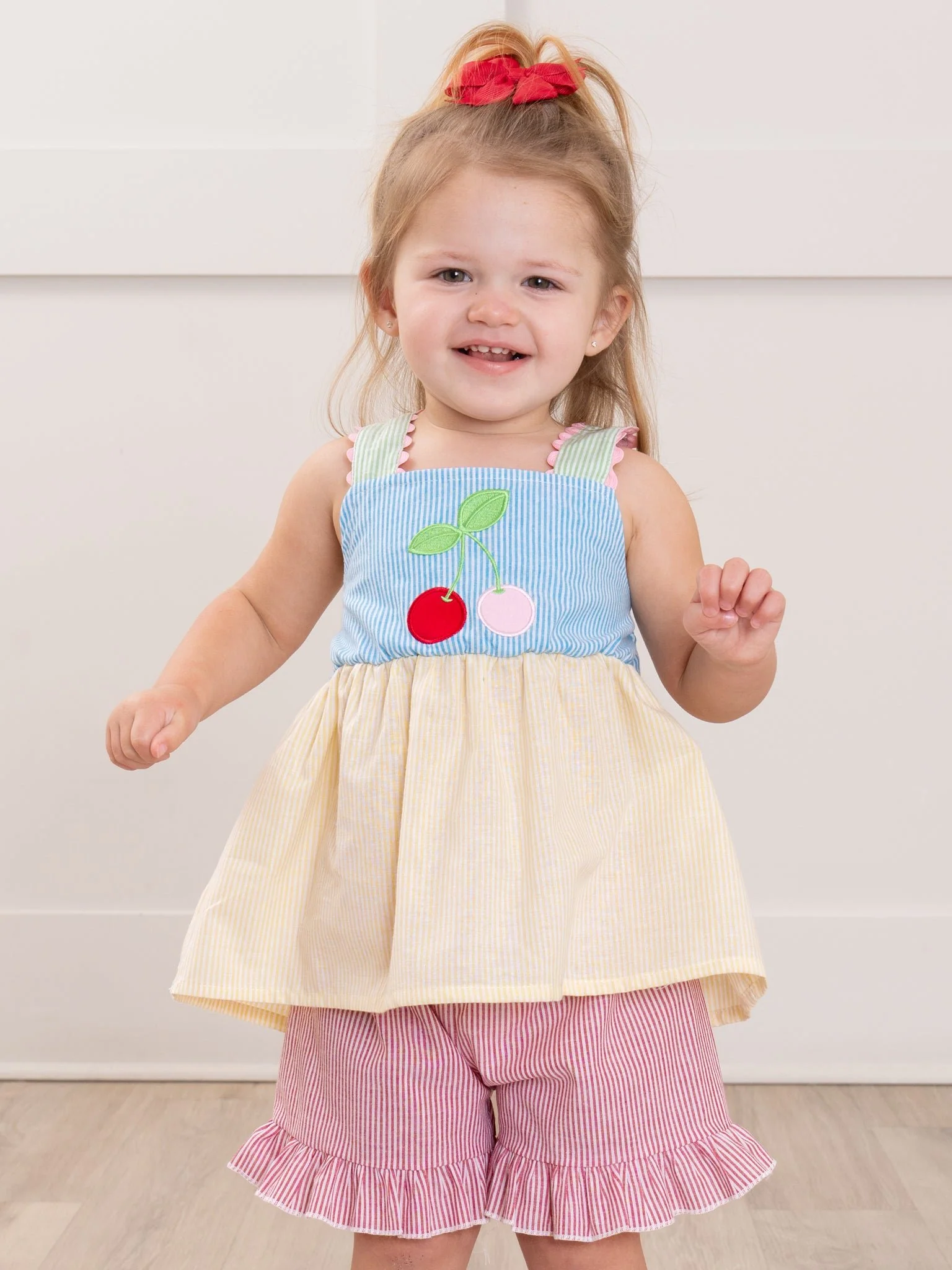 Summer Cherry Fun Embroidered 100% Cotton Ruffle Outfit