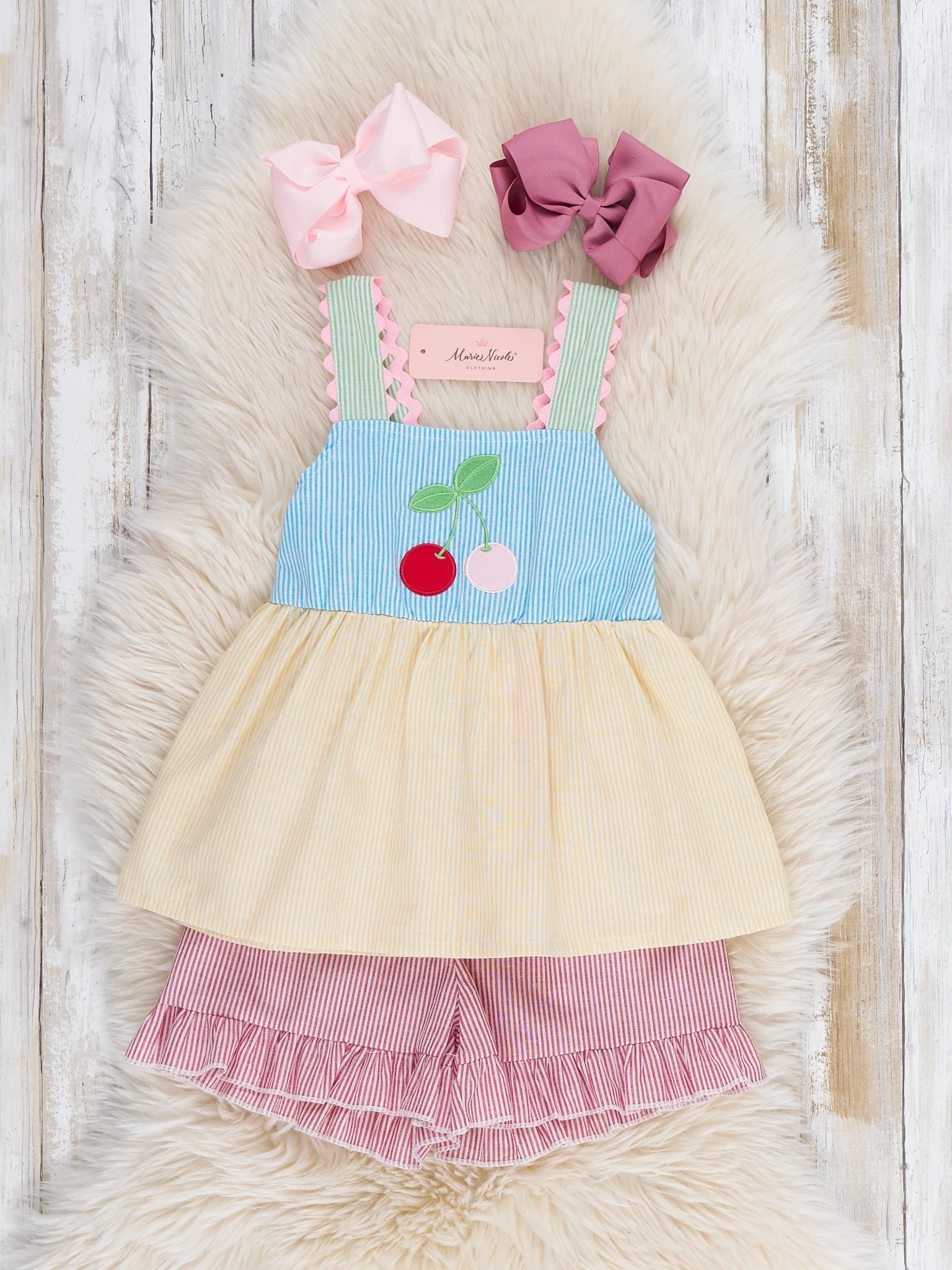 Summer Cherry Fun Embroidered 100% Cotton Ruffle Outfit - Image 2