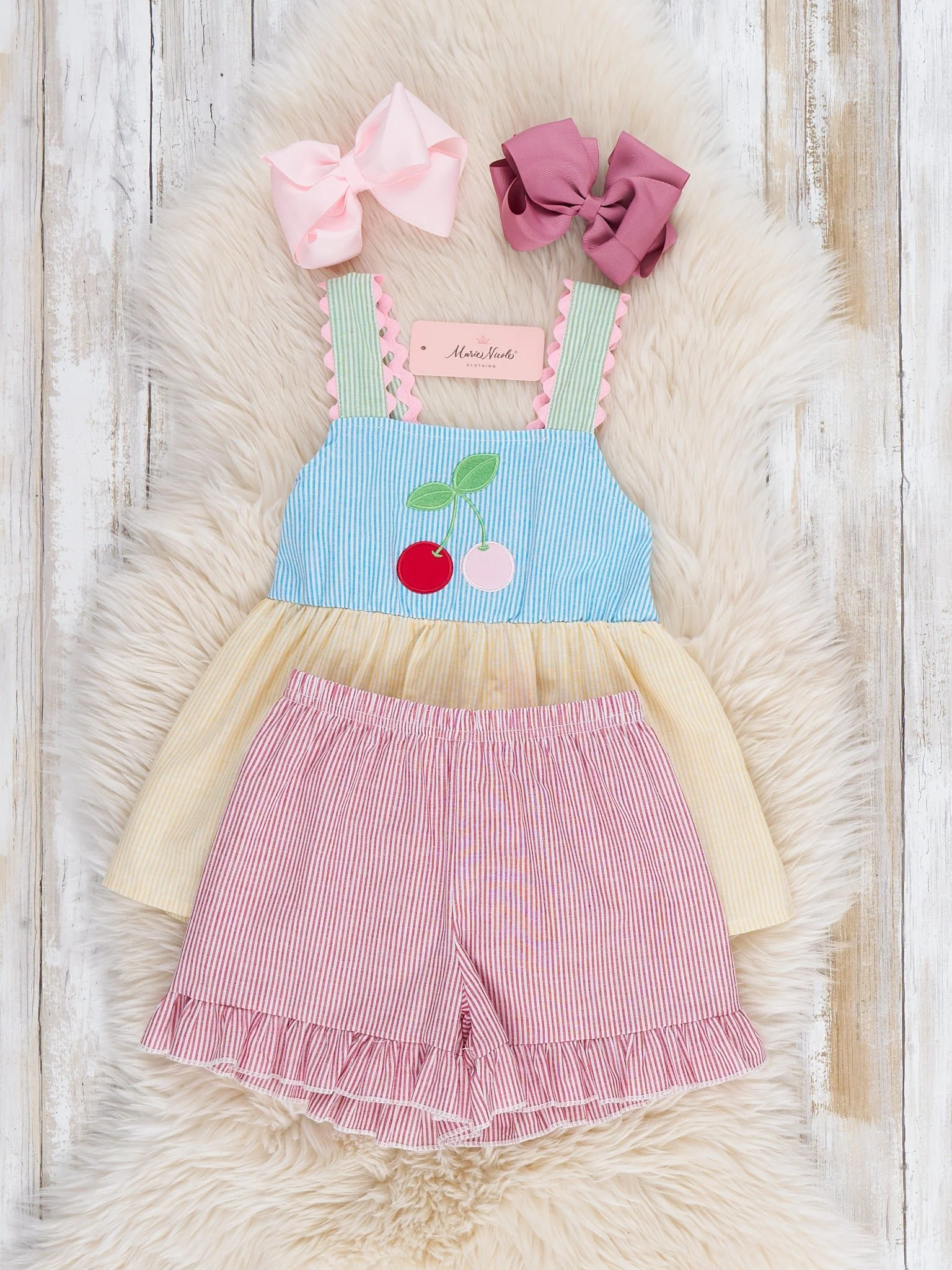 Summer Cherry Fun Embroidered 100% Cotton Ruffle Outfit - Image 4