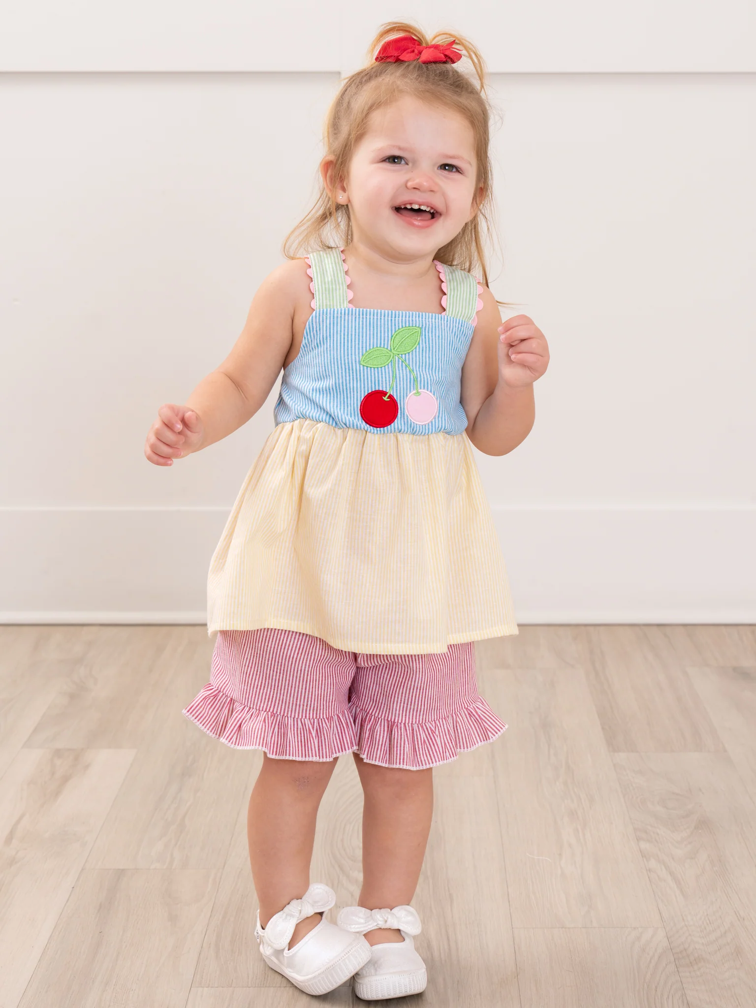 Summer Cherry Fun Embroidered 100% Cotton Ruffle Outfit - Image 5