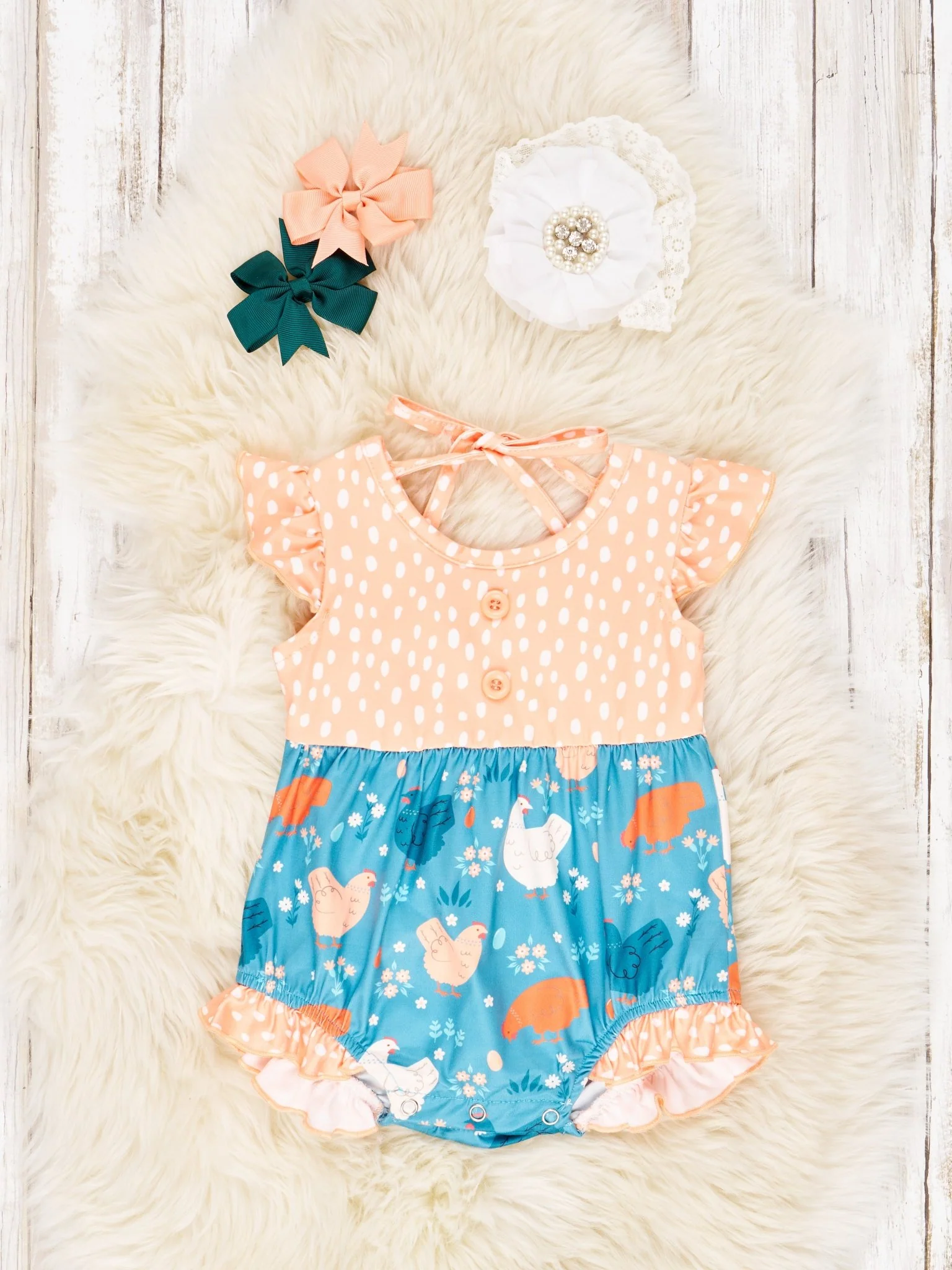 Summer Chicken Ruffle Bubble Romper