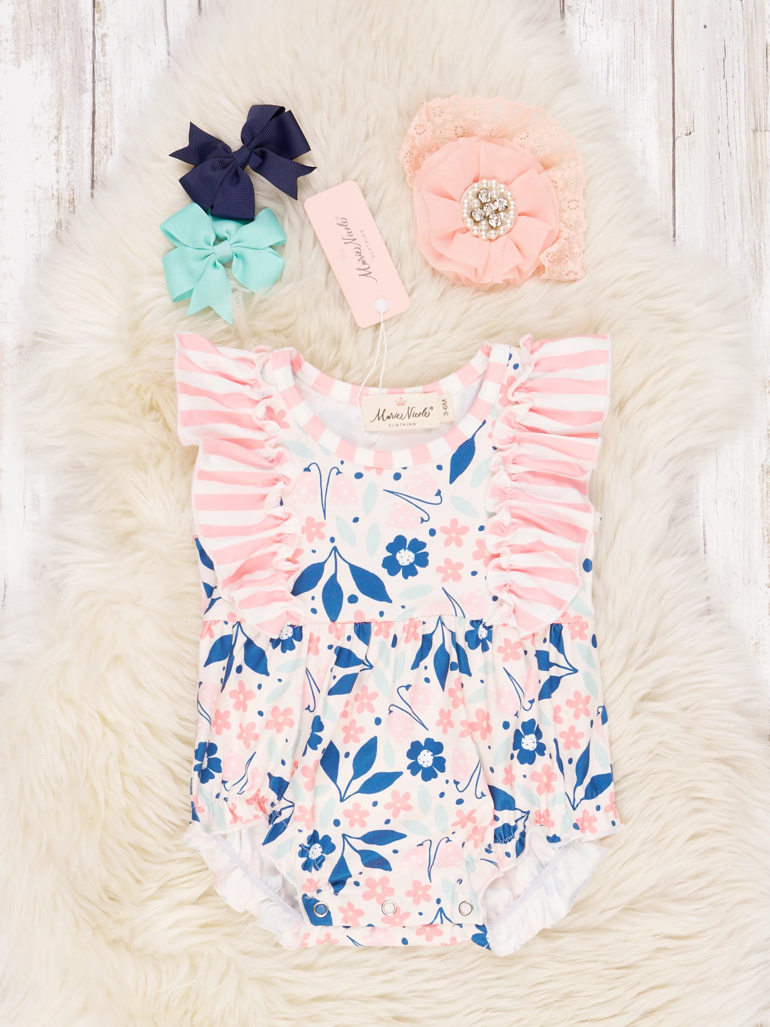 Summer Coral Floral Ruffle Romper