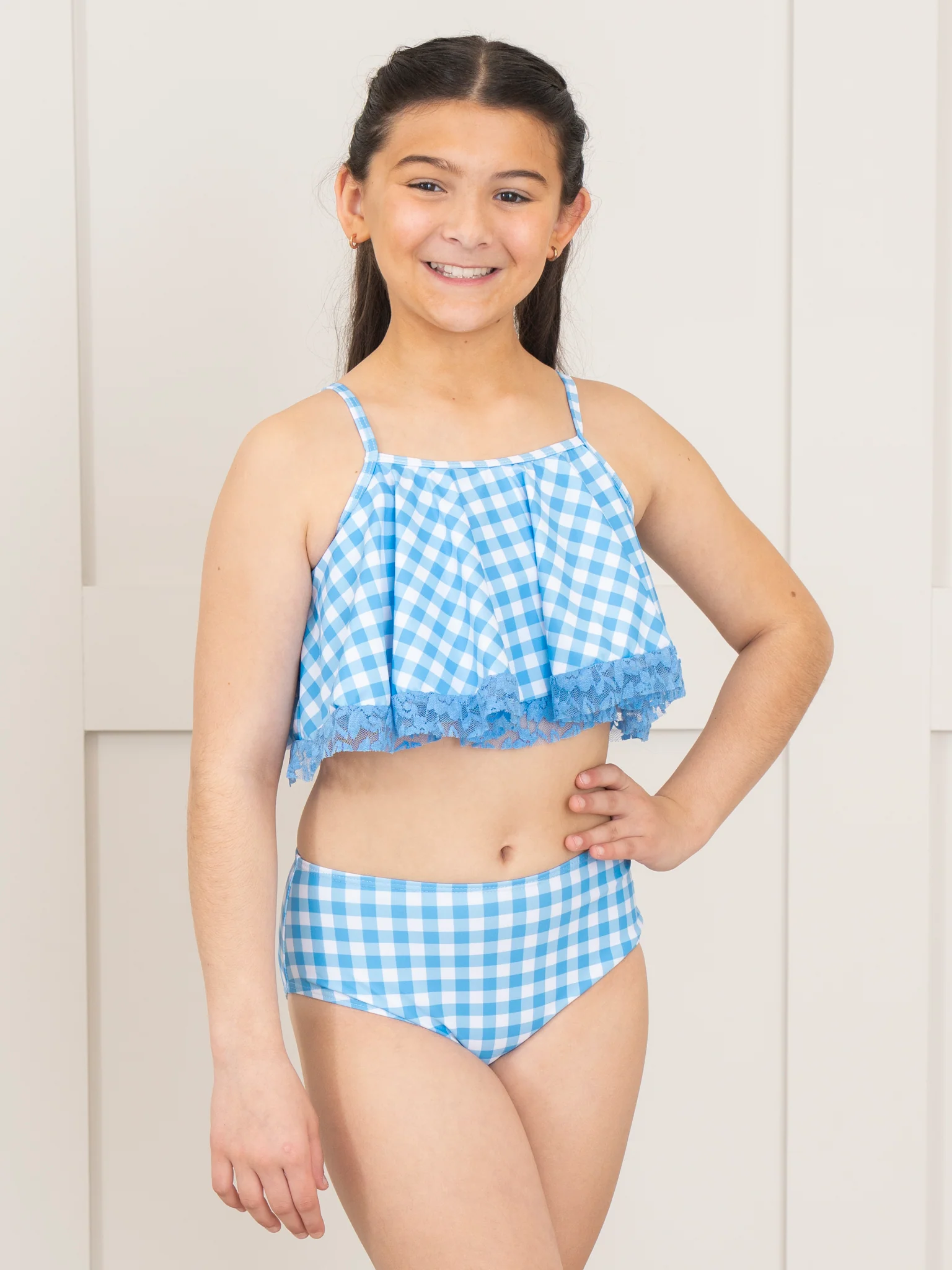 Summer Gingham Lacy Swimsuit - Blue