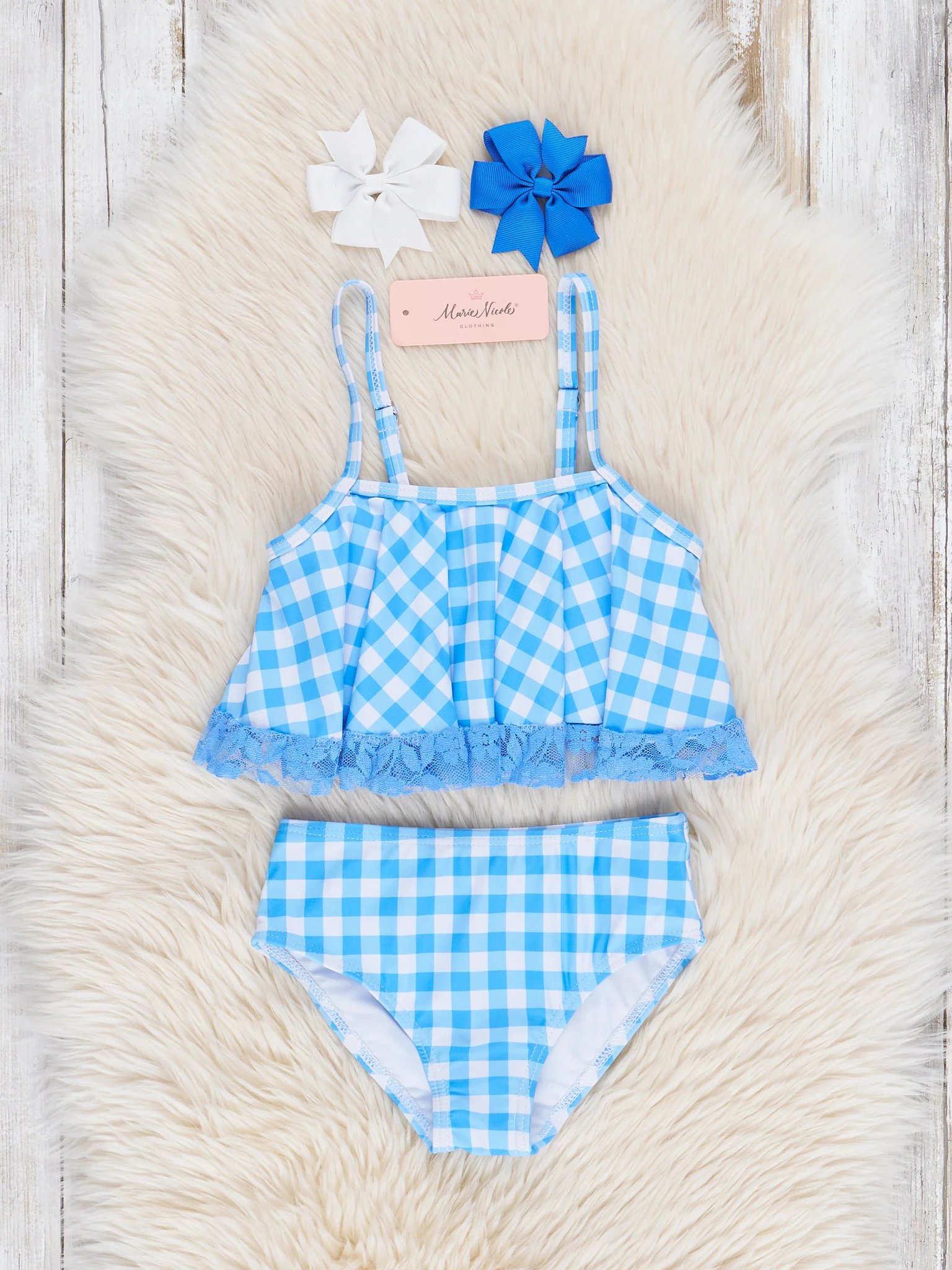 Summer Gingham Lacy Swimsuit - Blue - Image 2