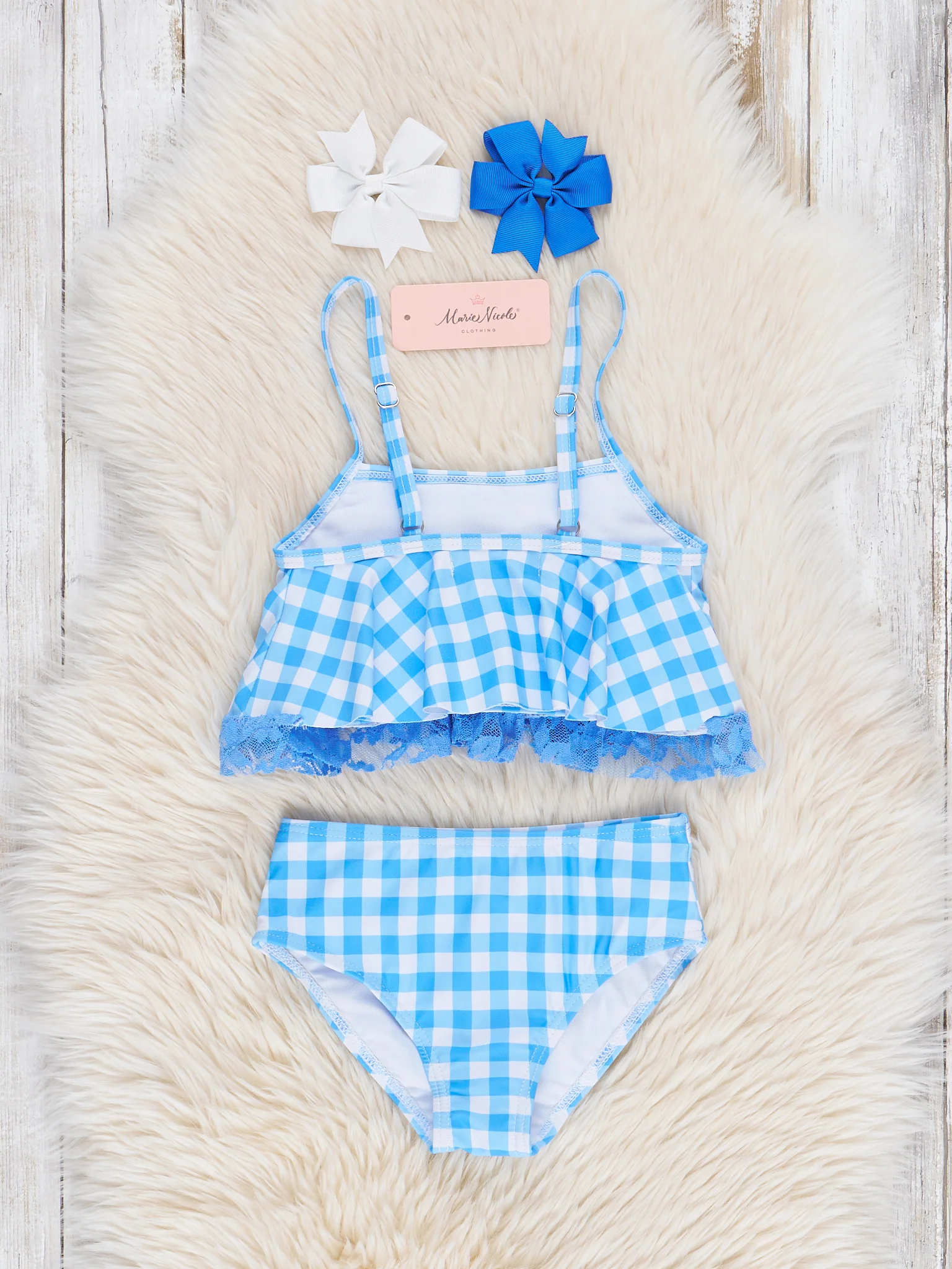 Summer Gingham Lacy Swimsuit - Blue - Image 3