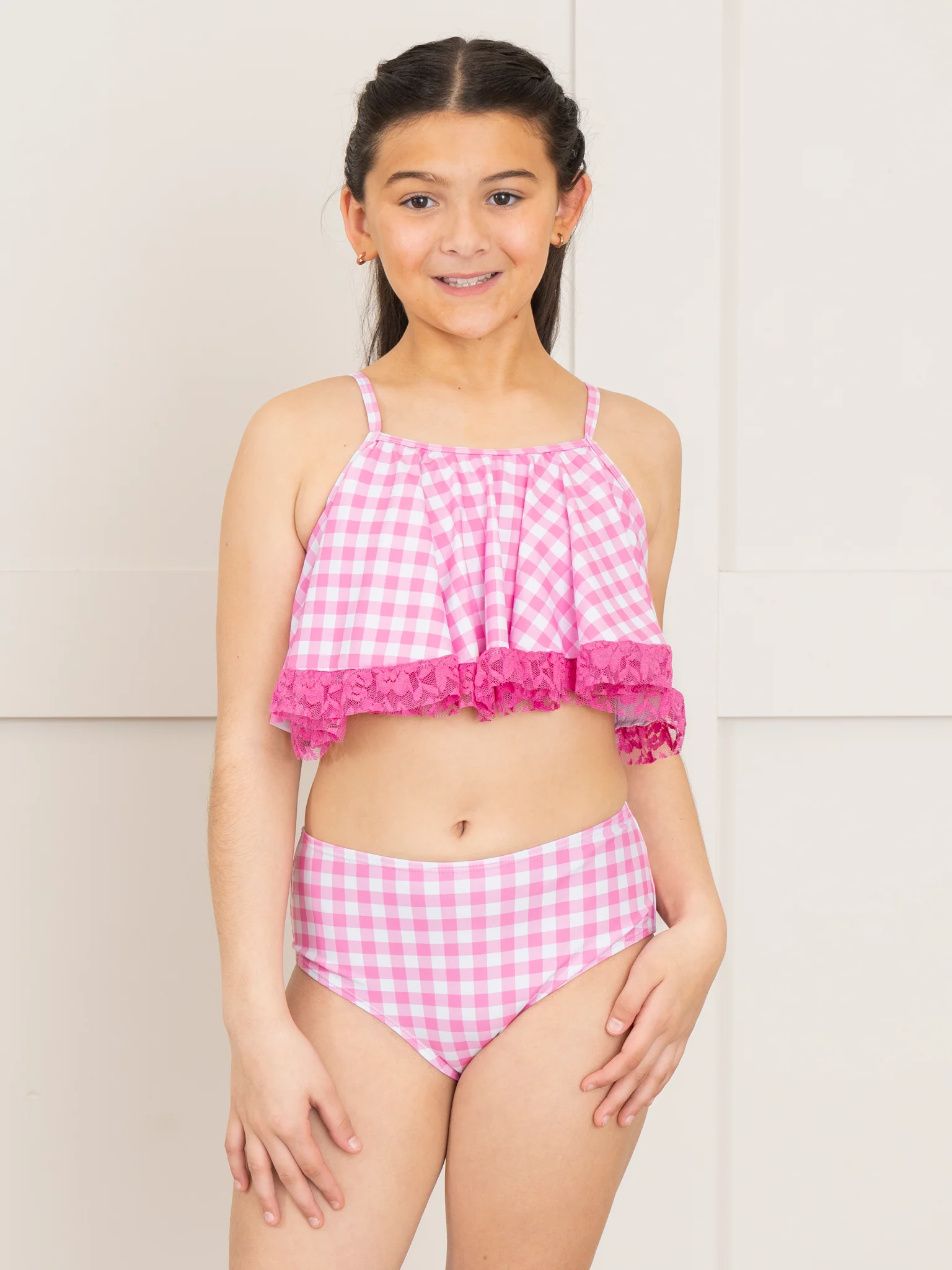 Summer Gingham Lacy Swimsuit - Pink
