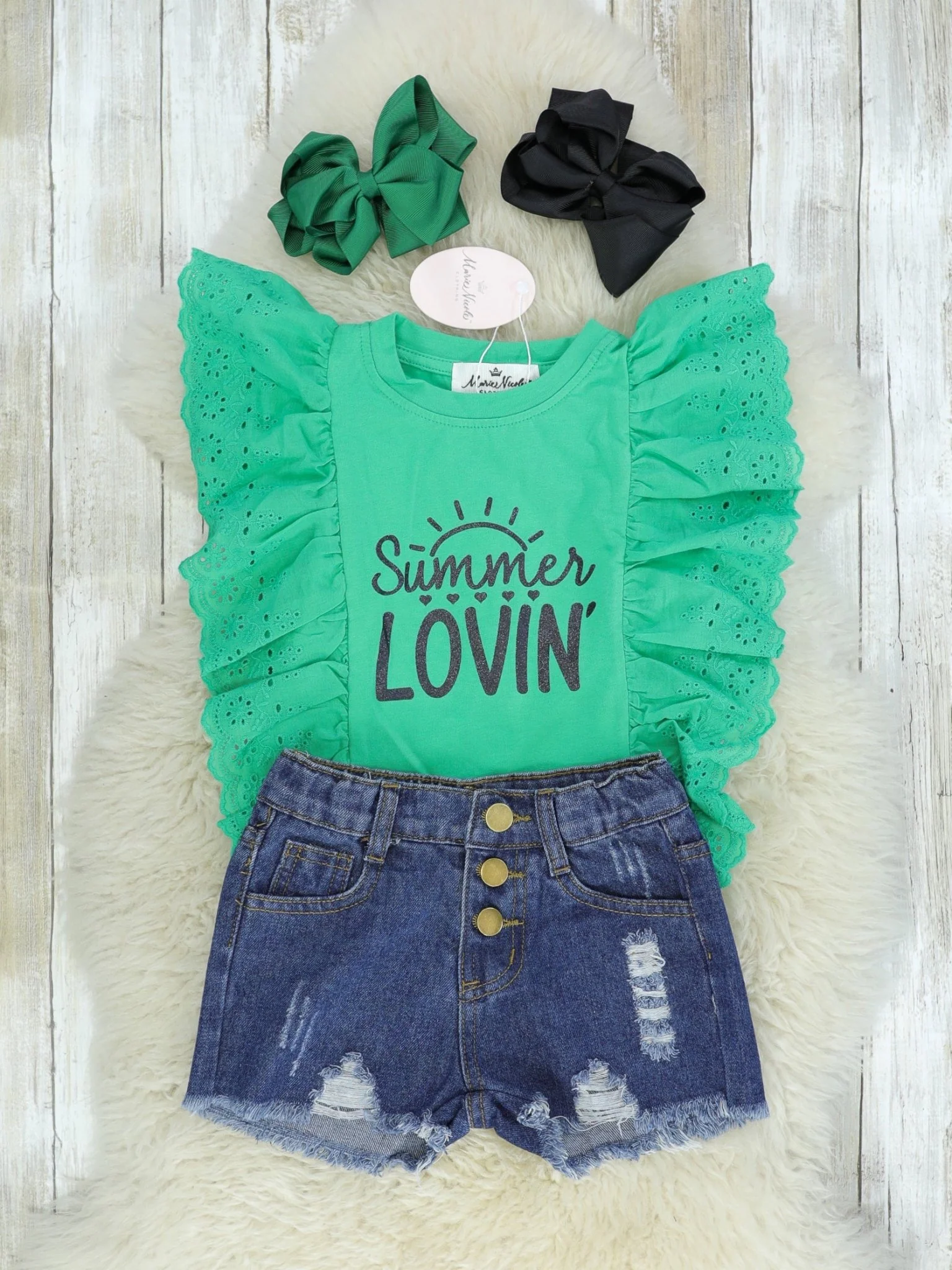 "Summer Lovin'" Lace Eyelet Top & Distressed Denim Outfit - Image 2