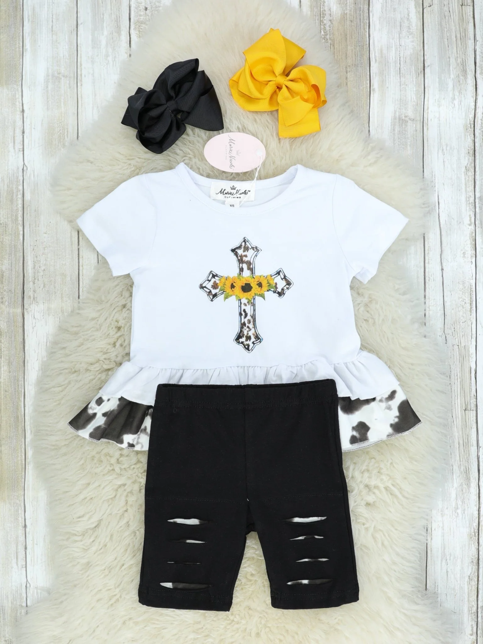 Sunflower Cross Ruffle Top & Distressed Bottoms Outfit - Image 2