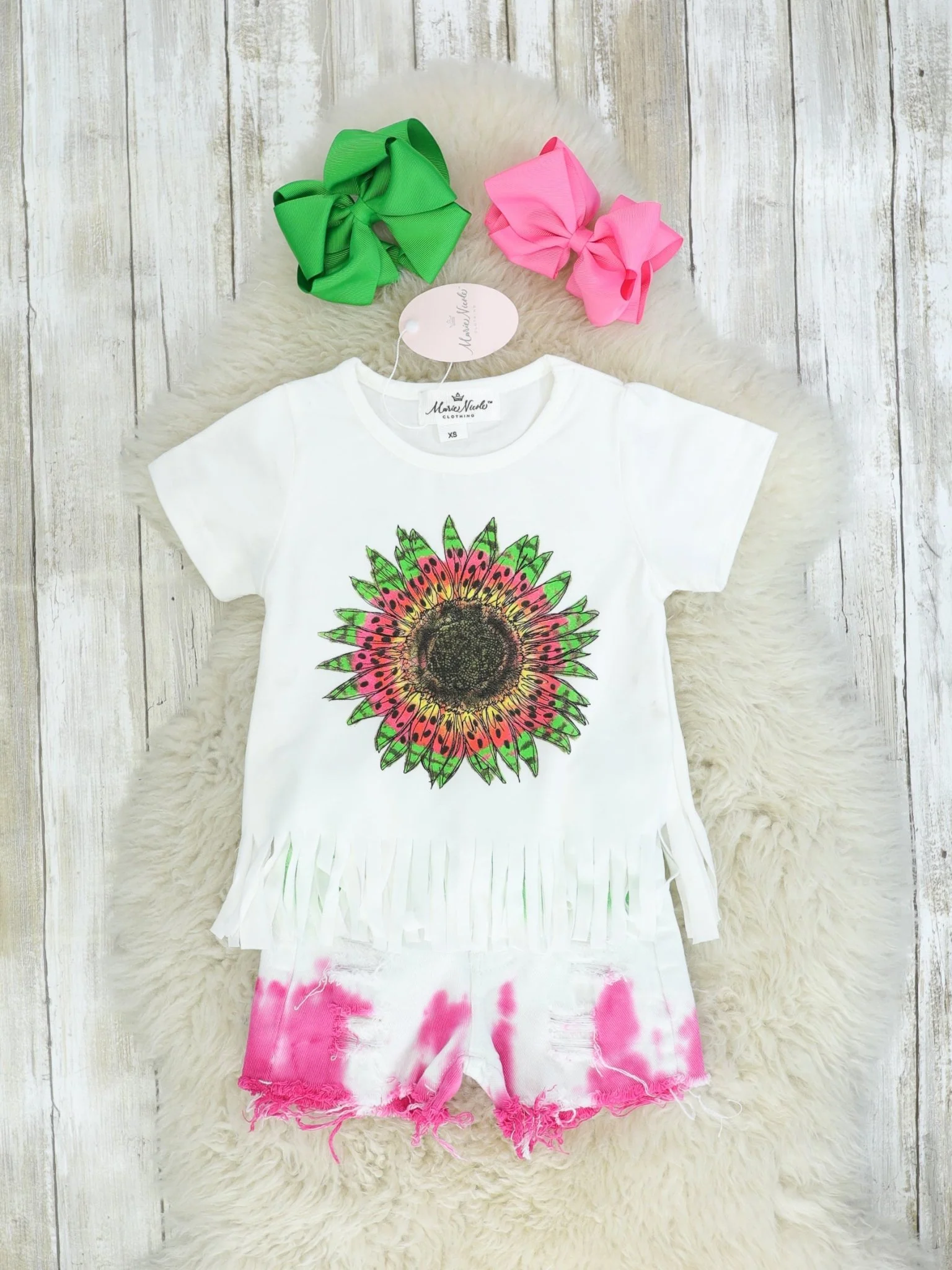 Sunflower Fringe Top & Ombre Shorts Outfit