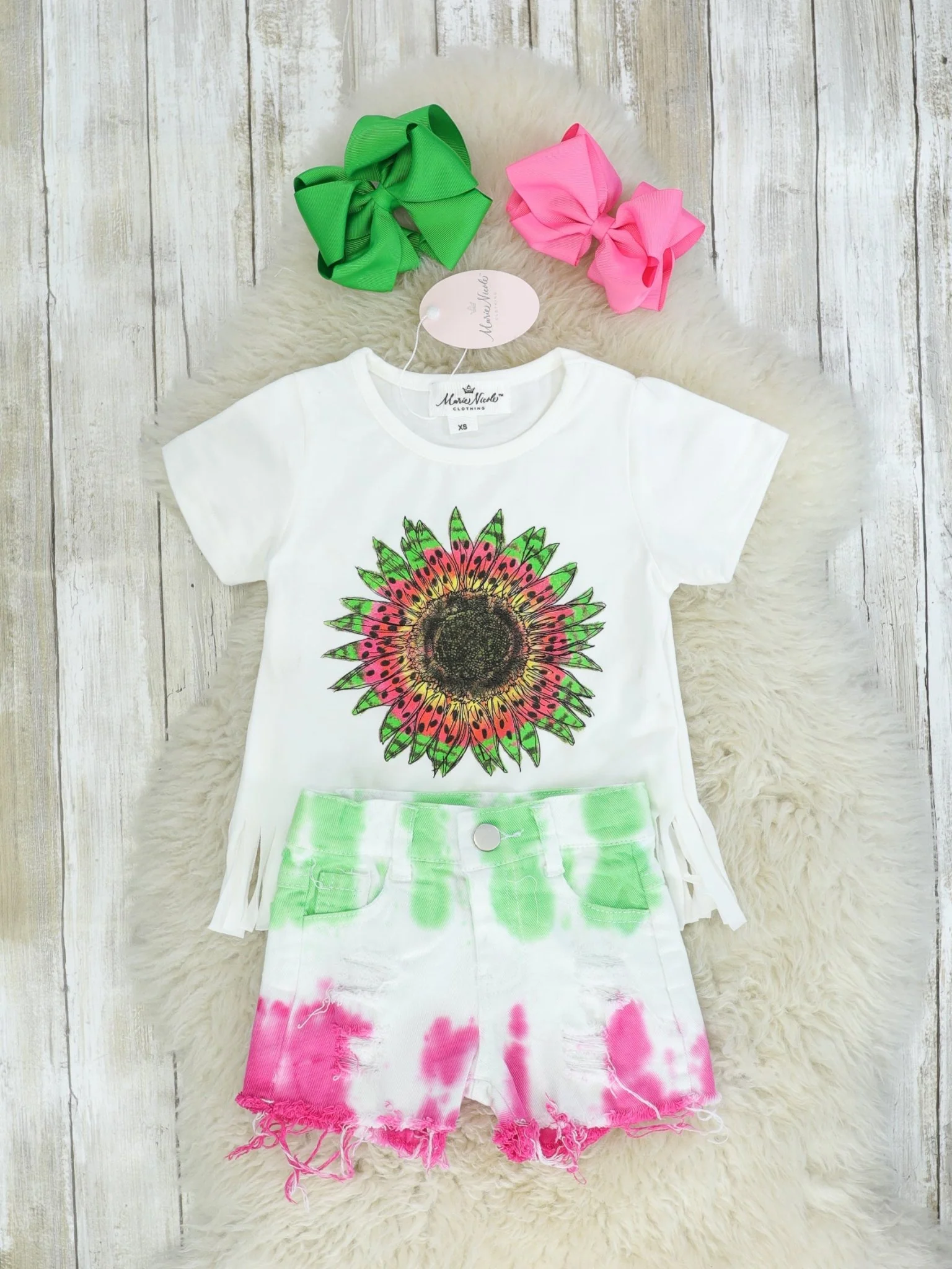 Sunflower Fringe Top & Ombre Shorts Outfit - Image 2