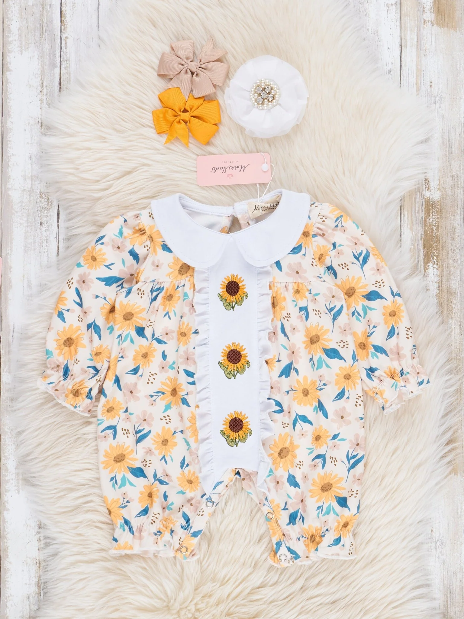 Sunflower Garden Embroidered Ruffle Romper