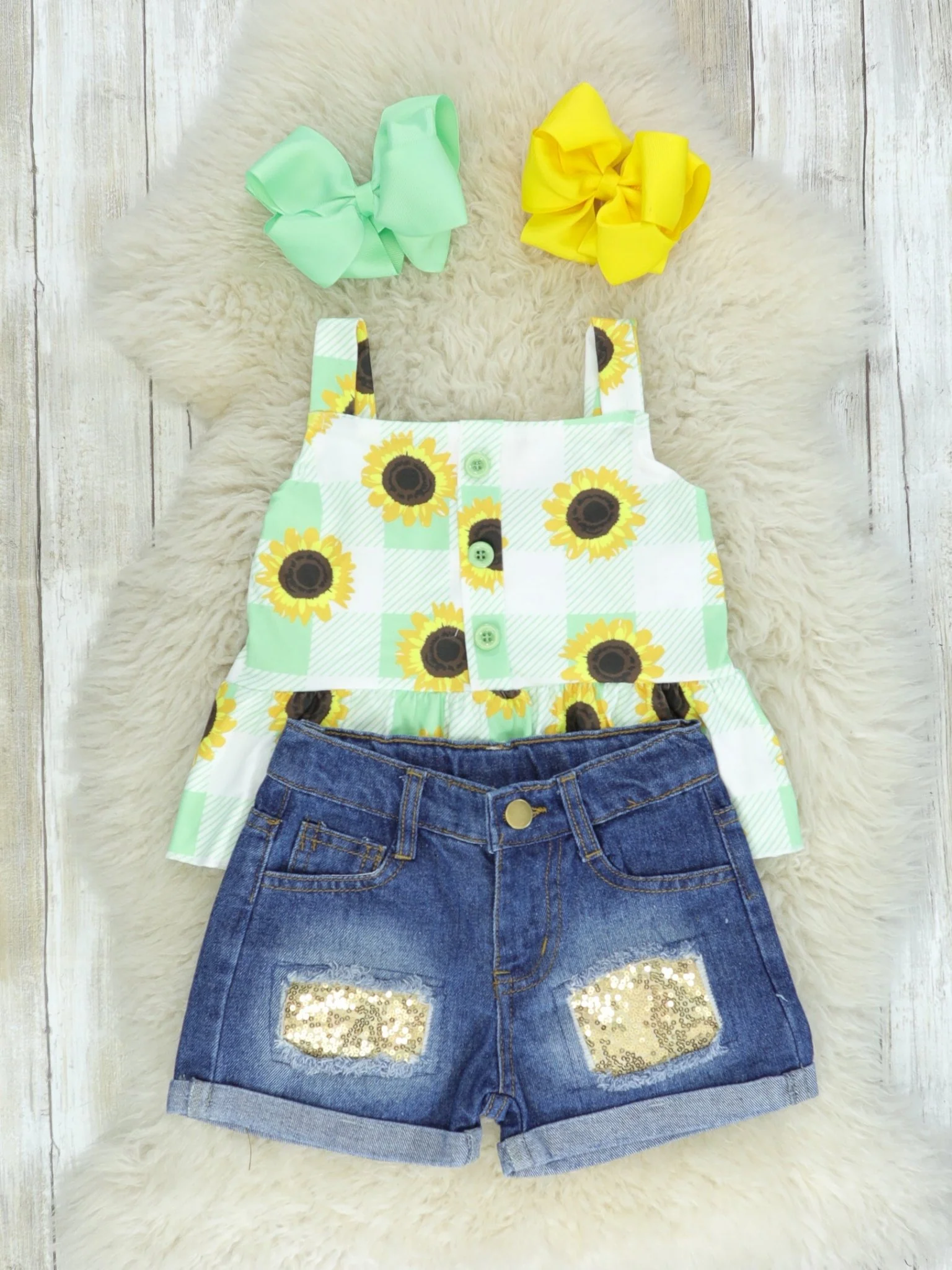 Sunflower Peplum Tank & Sequin Denim Outfit - Image 2