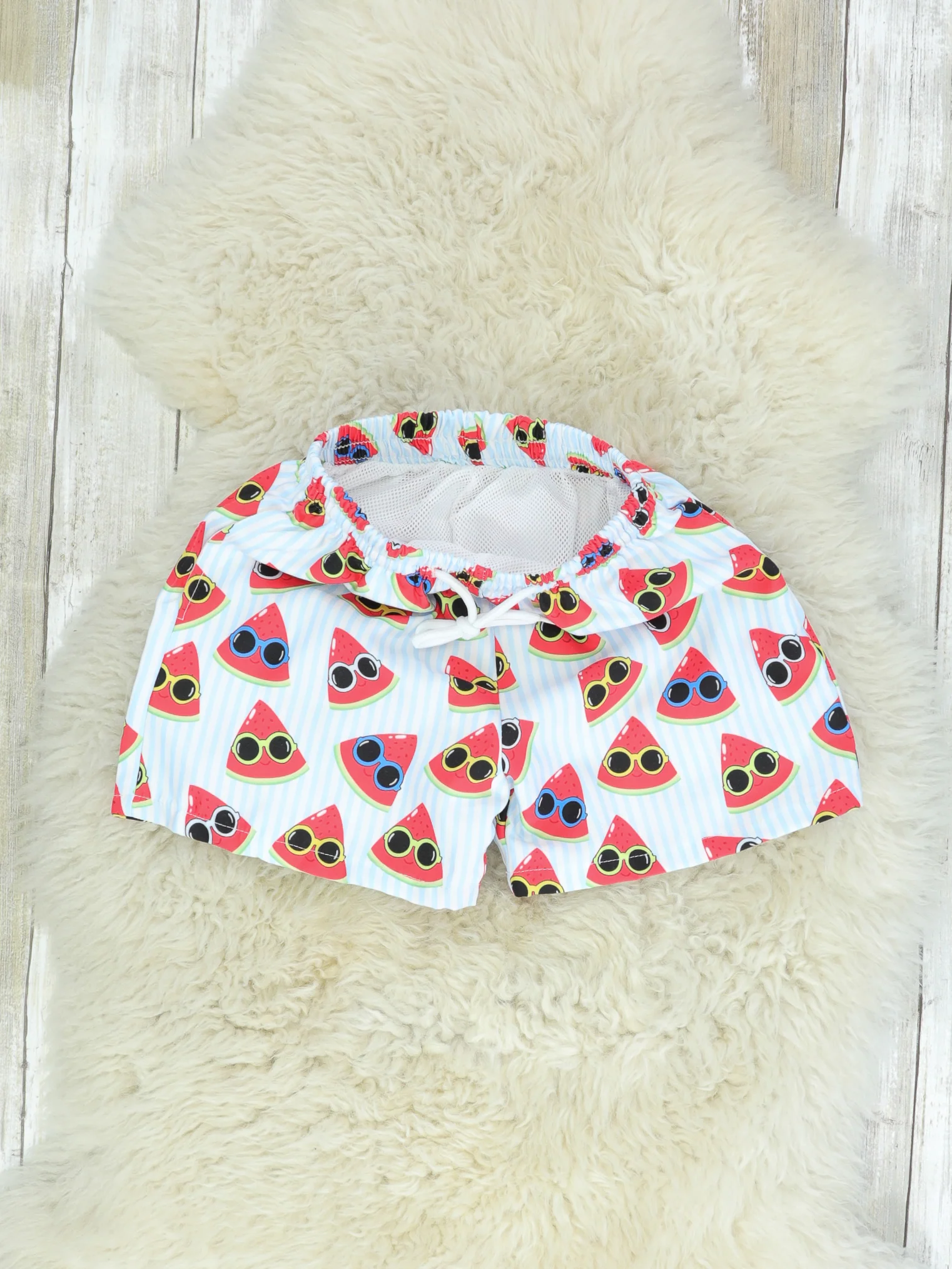 Sunny Watermelon Pinstriped Swim Trunks - Image 3