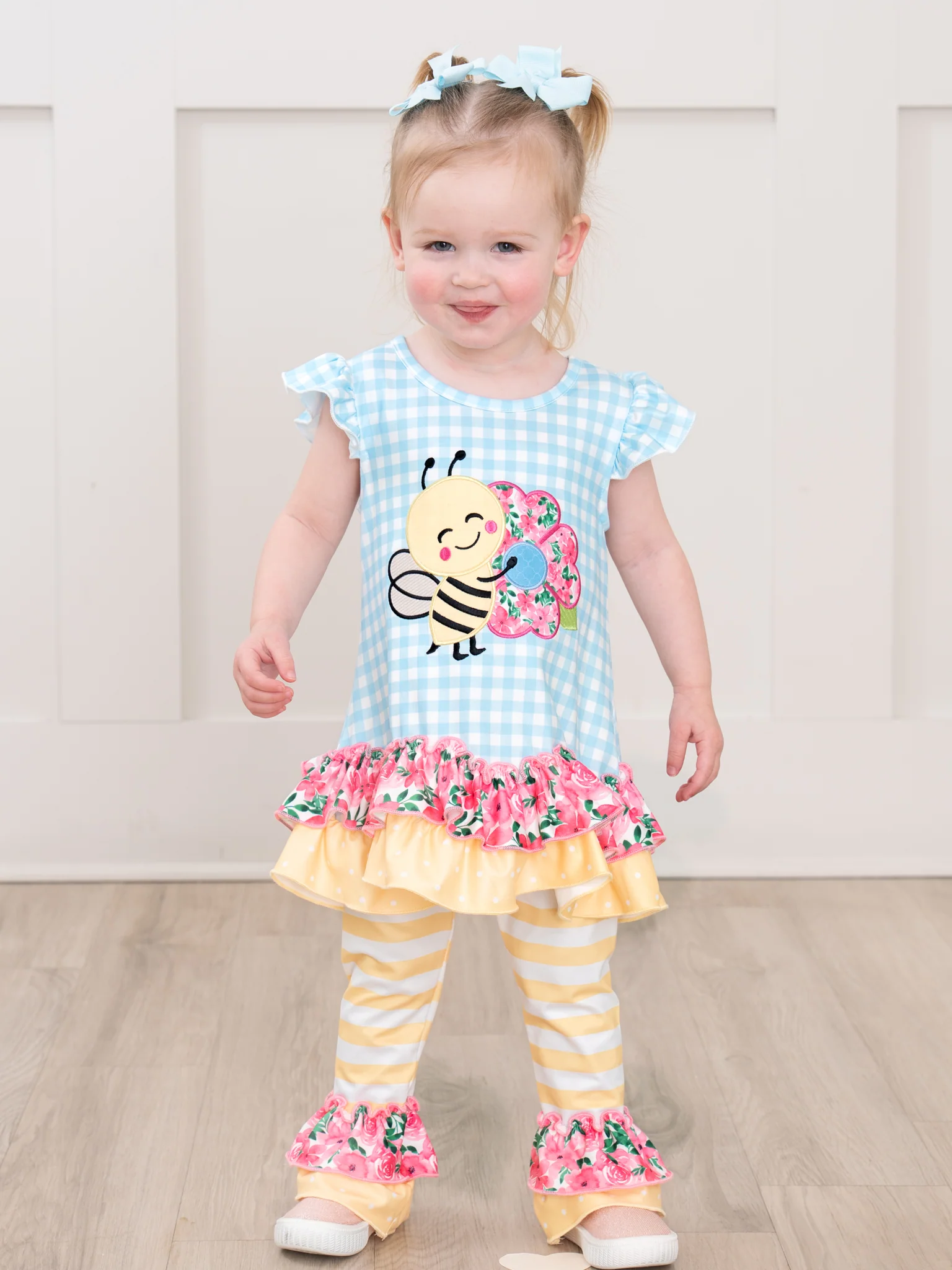 Sweet Bee Embroidered Ruffle Outfit