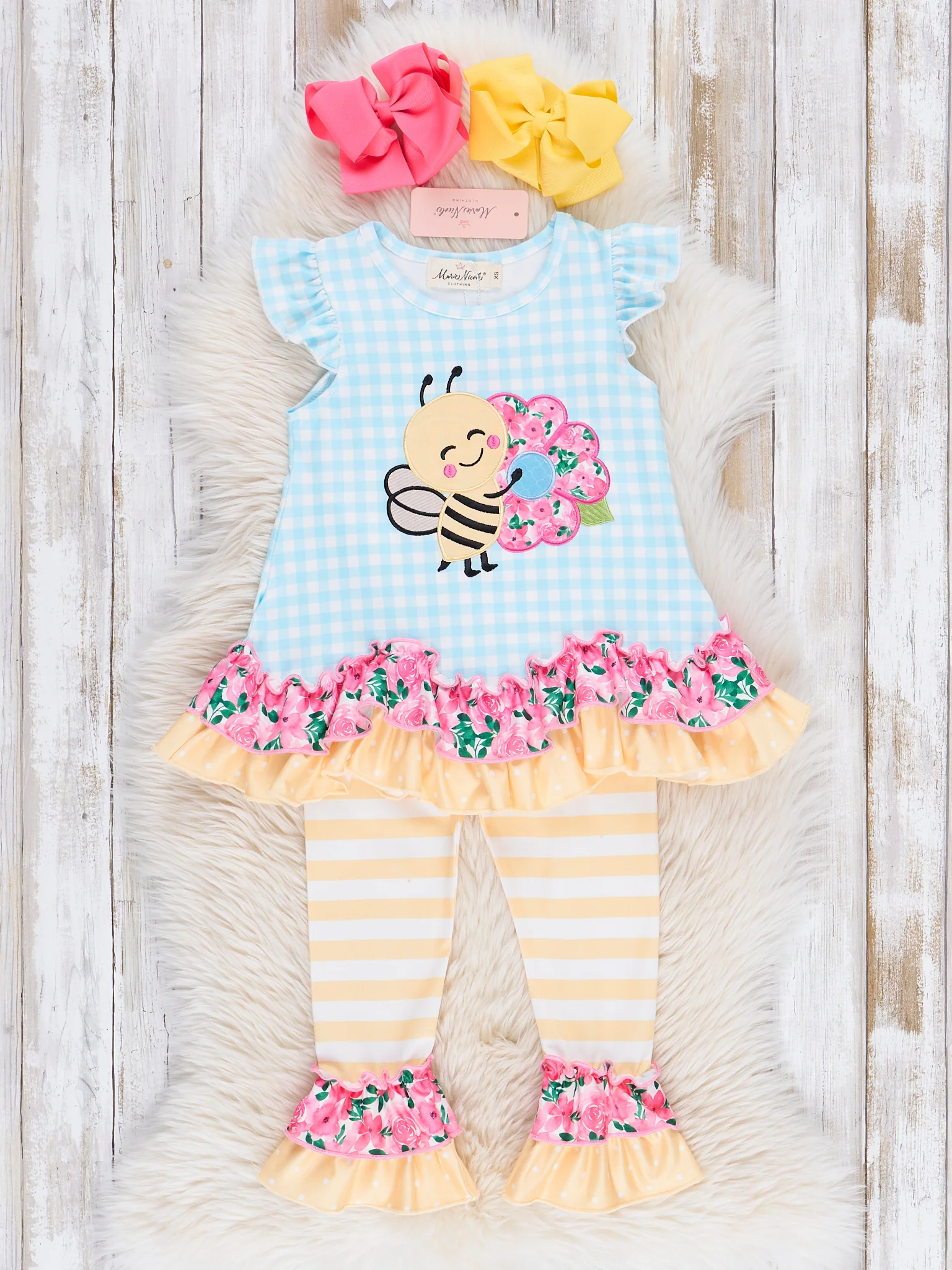 Sweet Bee Embroidered Ruffle Outfit - Image 2