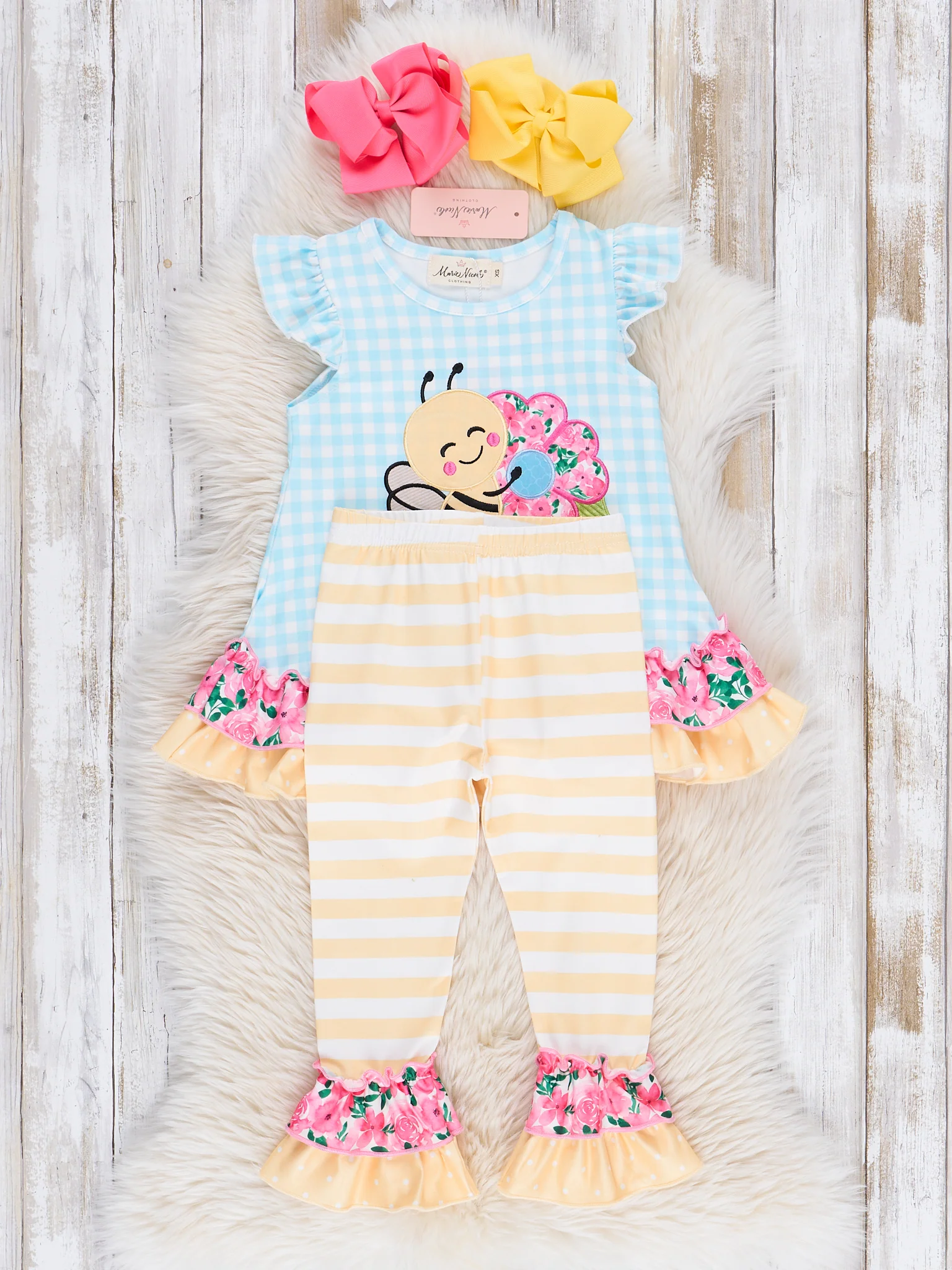 Sweet Bee Embroidered Ruffle Outfit - Image 4