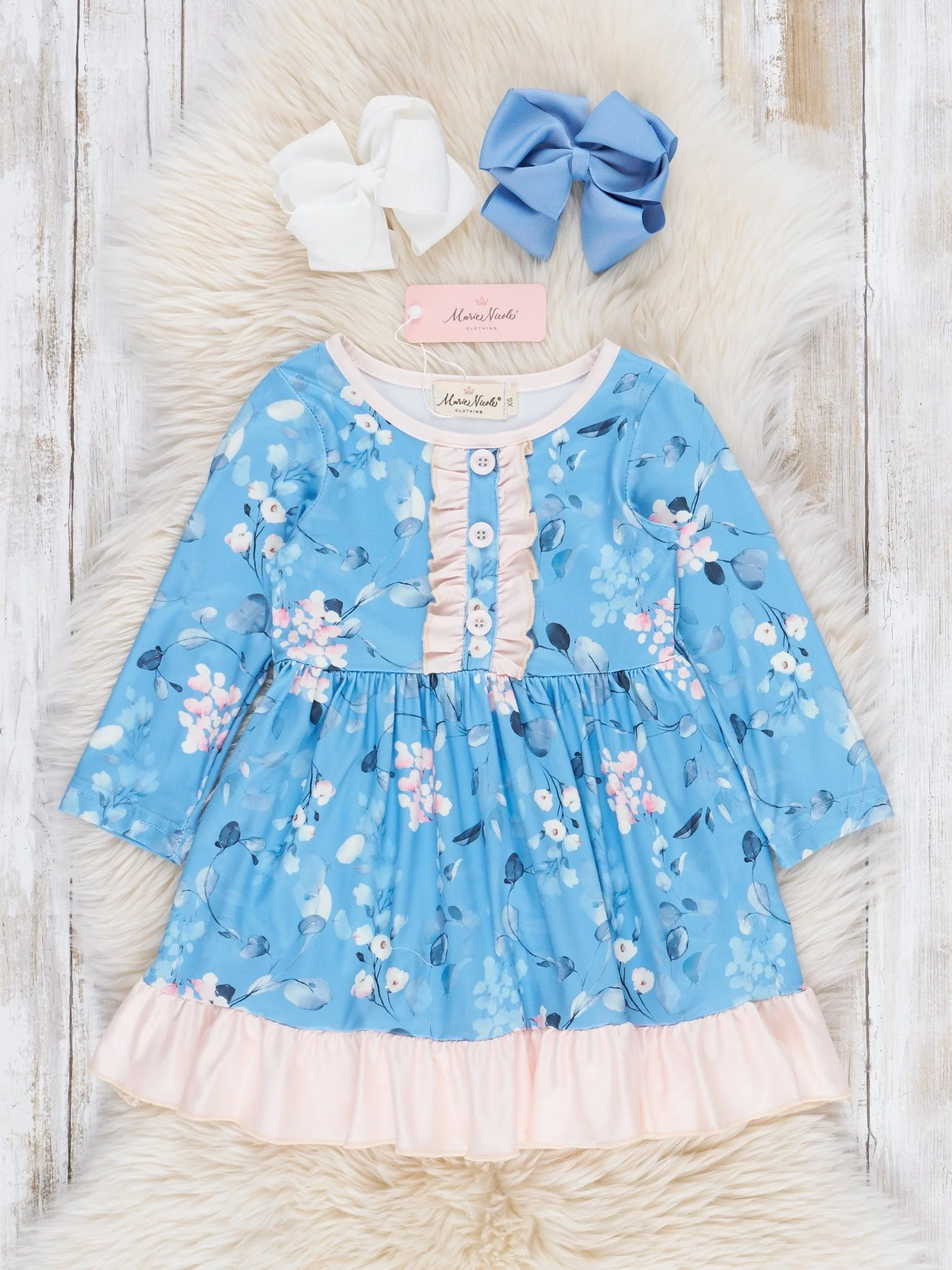 Sweet Blue Florals Ruffle Dress