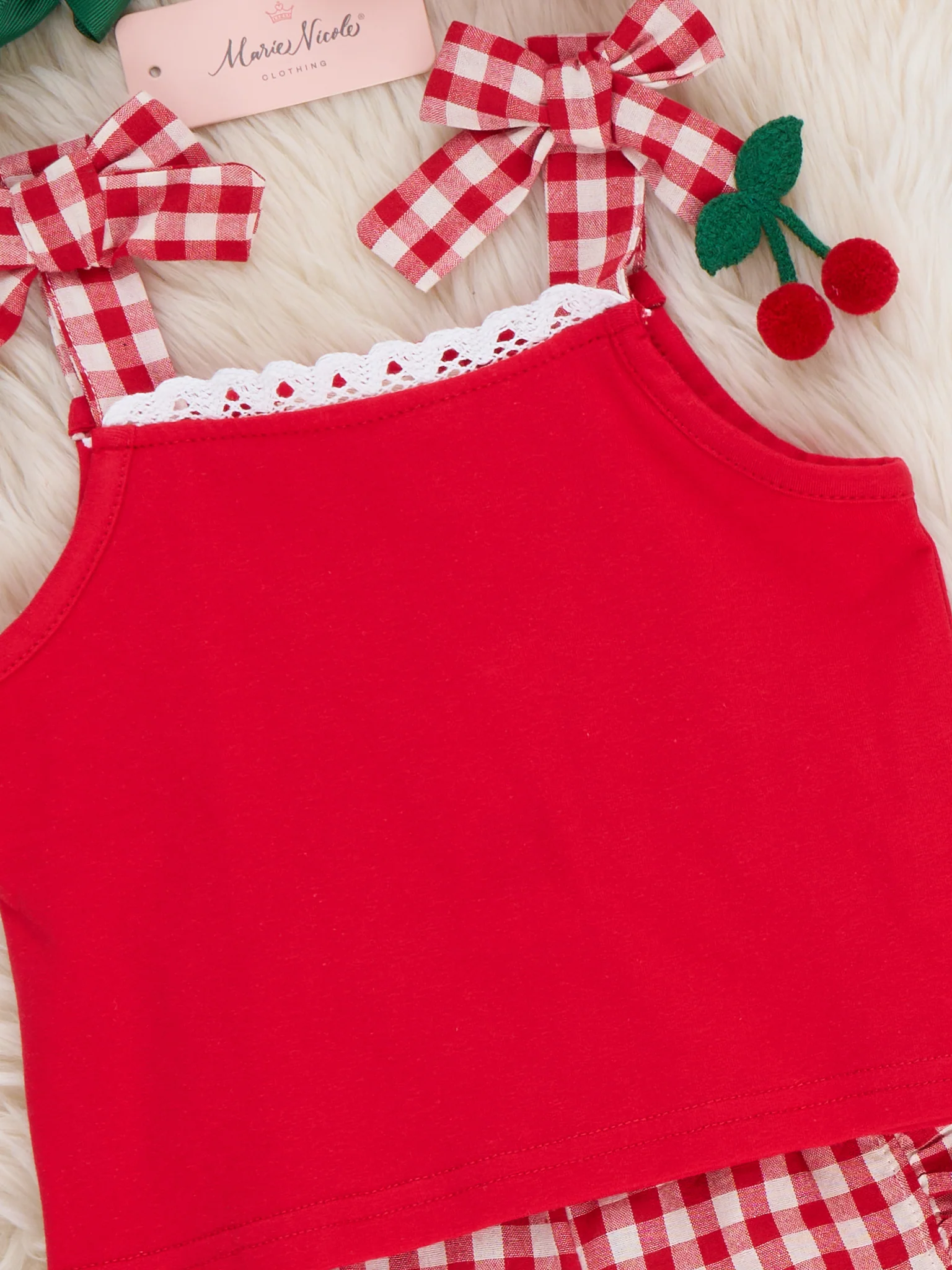 Sweet Cherry Check Cotton Ruffle Outfit - Image 3