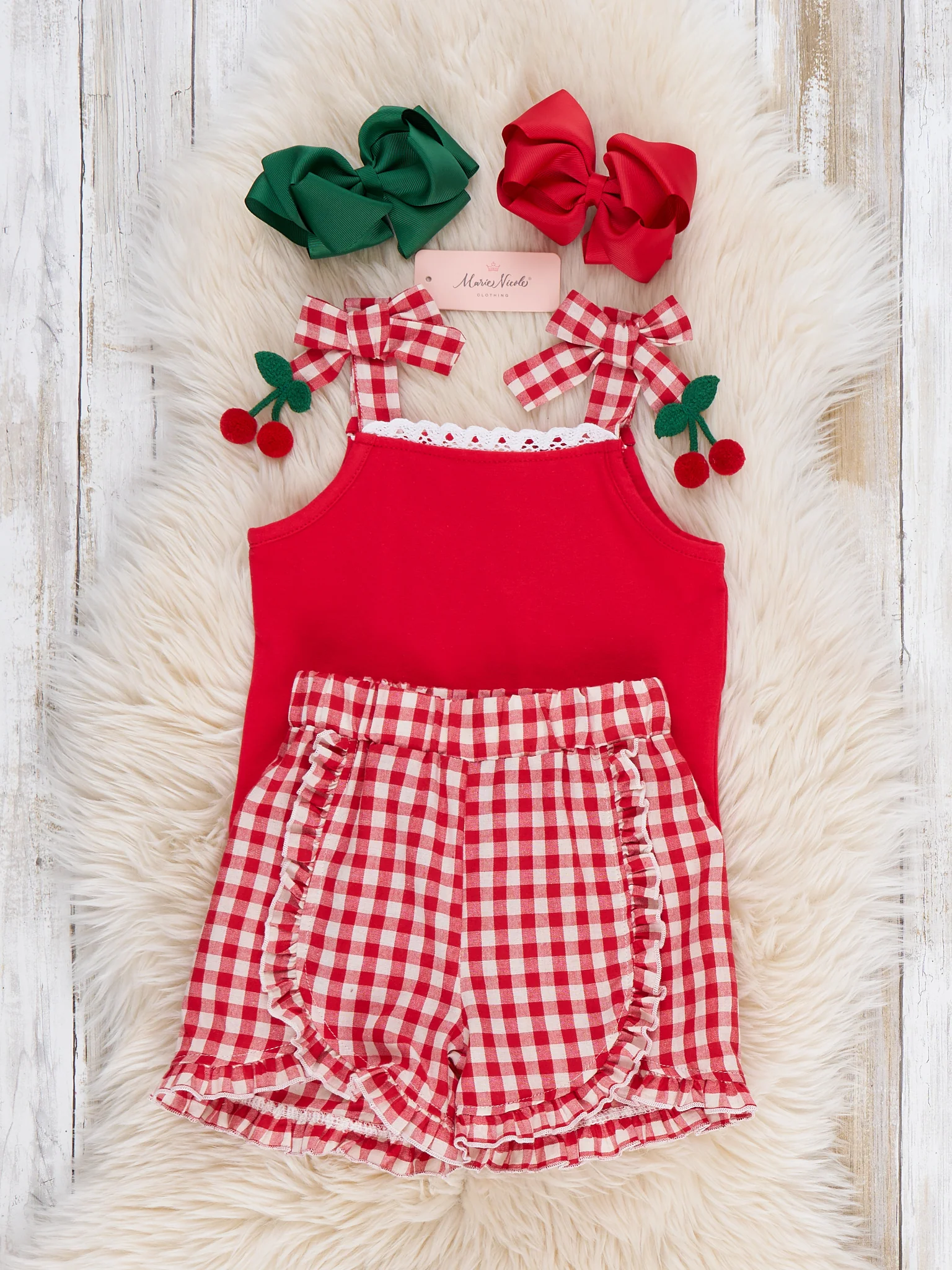 Sweet Cherry Check Cotton Ruffle Outfit - Image 4