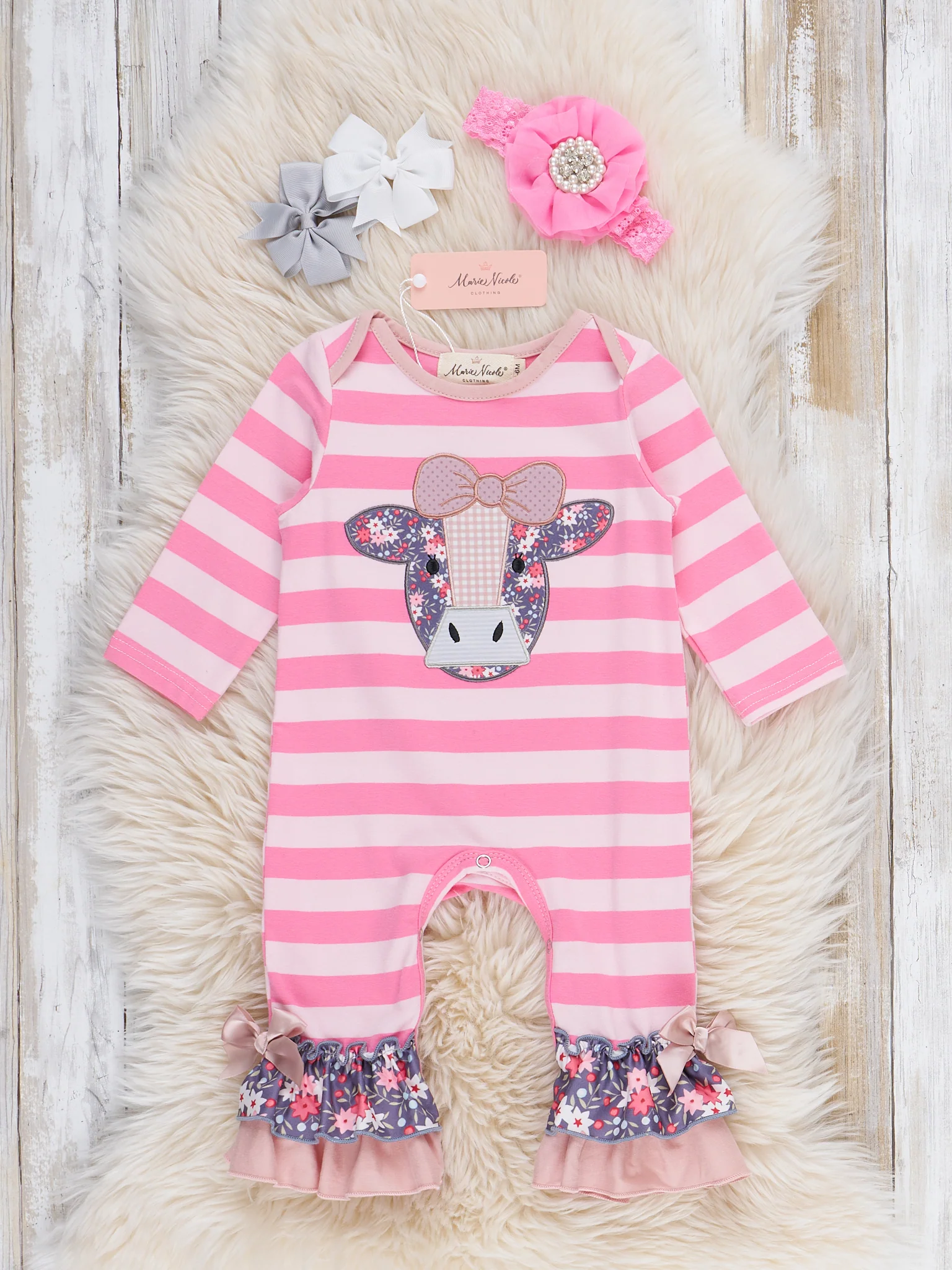 Sweet Cowgirl Embroidered Striped Romper