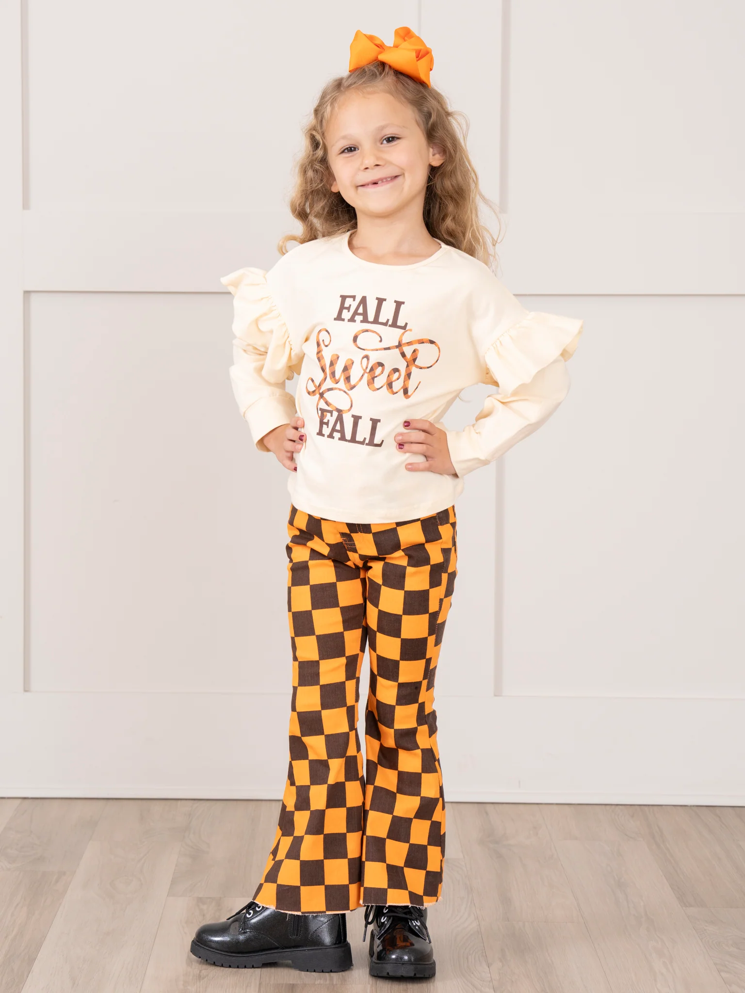 "Sweet Fall" Checkers Flare Pants Outfit