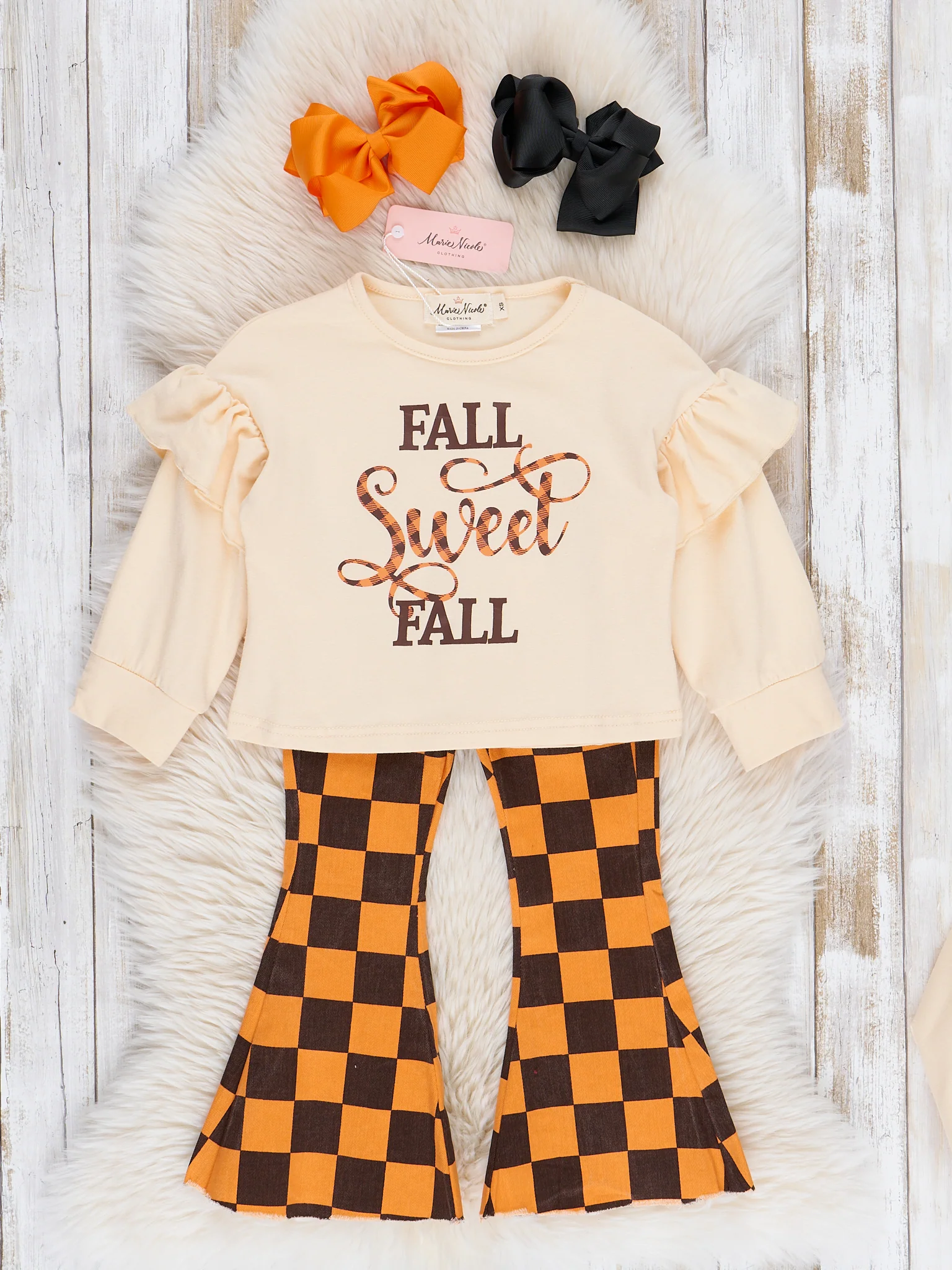 "Sweet Fall" Checkers Flare Pants Outfit - Image 2